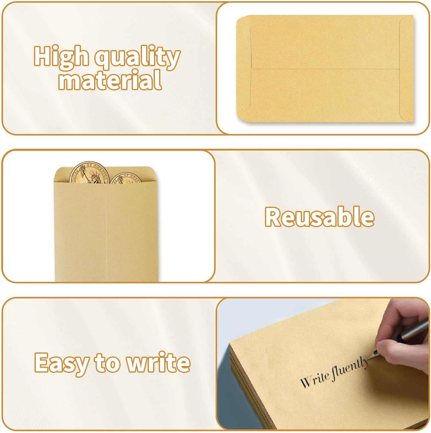 Funcyboo 200 PCS #1 Coin Envelopes Kraft Envelopes, 6.5 X 3.9 Inch Small Parts Envelope Seed Envelop for Seed Coins Cash Credit Cards image number 4