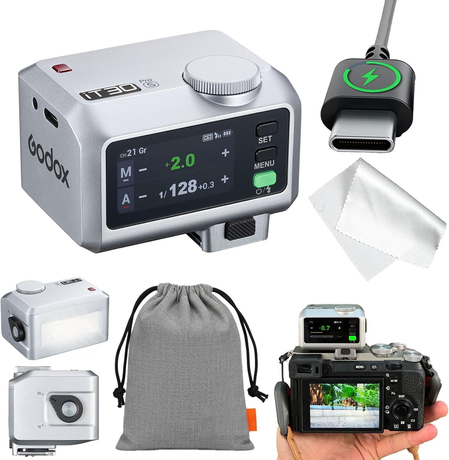 Godox It30Pro S TTL Mini Flash for Sony Camera, Godox It30 Pro S 2.4G HSS 1/8000S TTL Wireless Flash Compatible with Sony A7III A7IV A7R A7S A7 A7-II A7-III A7R-II A7R-III A6400 A6300 A6000 (Black)