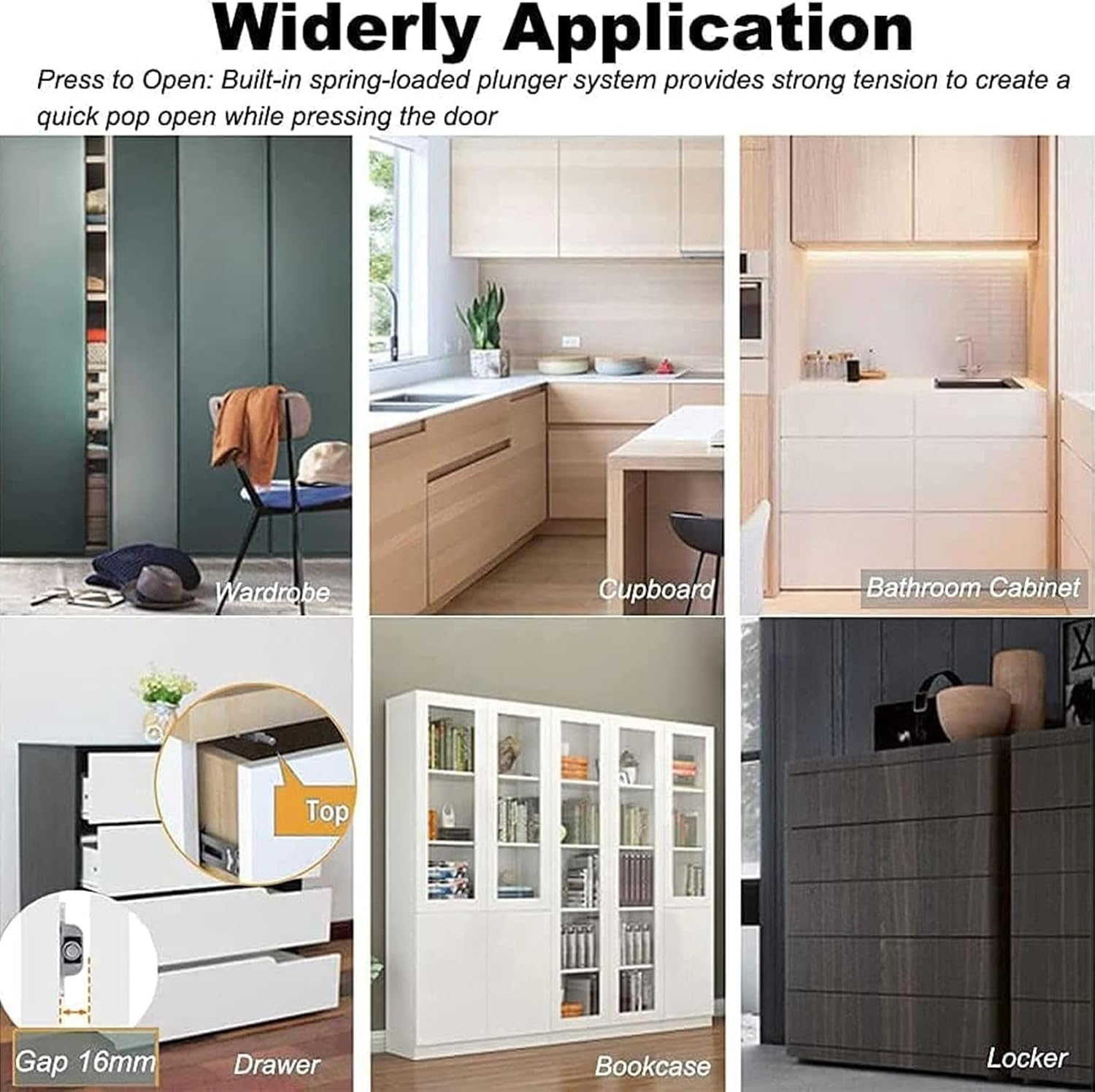 4Pcs Magnetic Push Latches for Cabinet Door, Cabinet Magnetic Latch with 2 Installation Methods, Magnetic Touch Latches for Closet, Cupboard, Wine, Cabinet, Drawer Sliding Door - Black