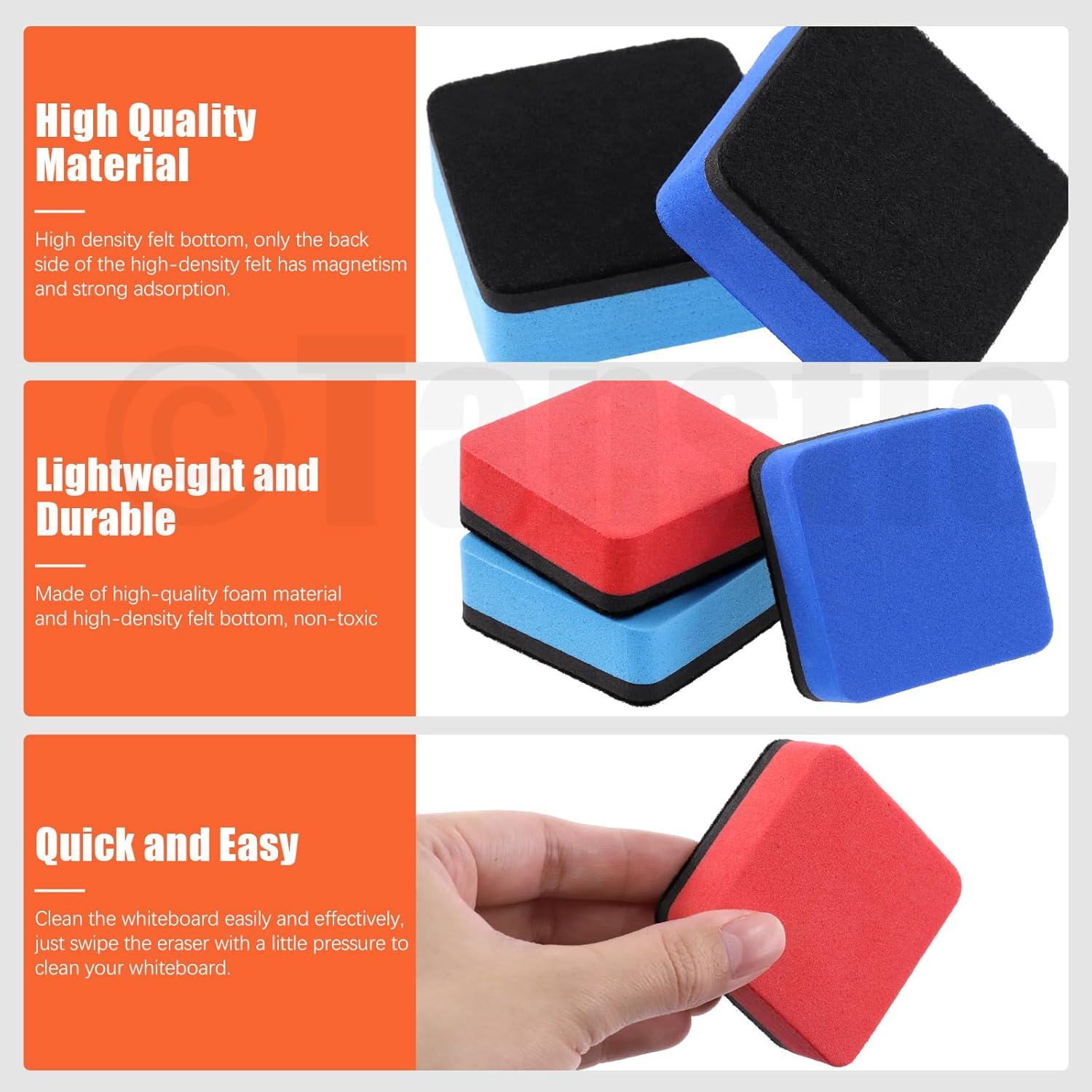 Tanstic 45Pcs Dry Erase Erasers with Dry Erase Markers Assortment Kit, Magnetic Whiteboard Eraser, Chalkboard Eraser Dry Eraser for Classroom Home Office(8 Colors, 2 X 2 X 0.78 Inch) image number 6