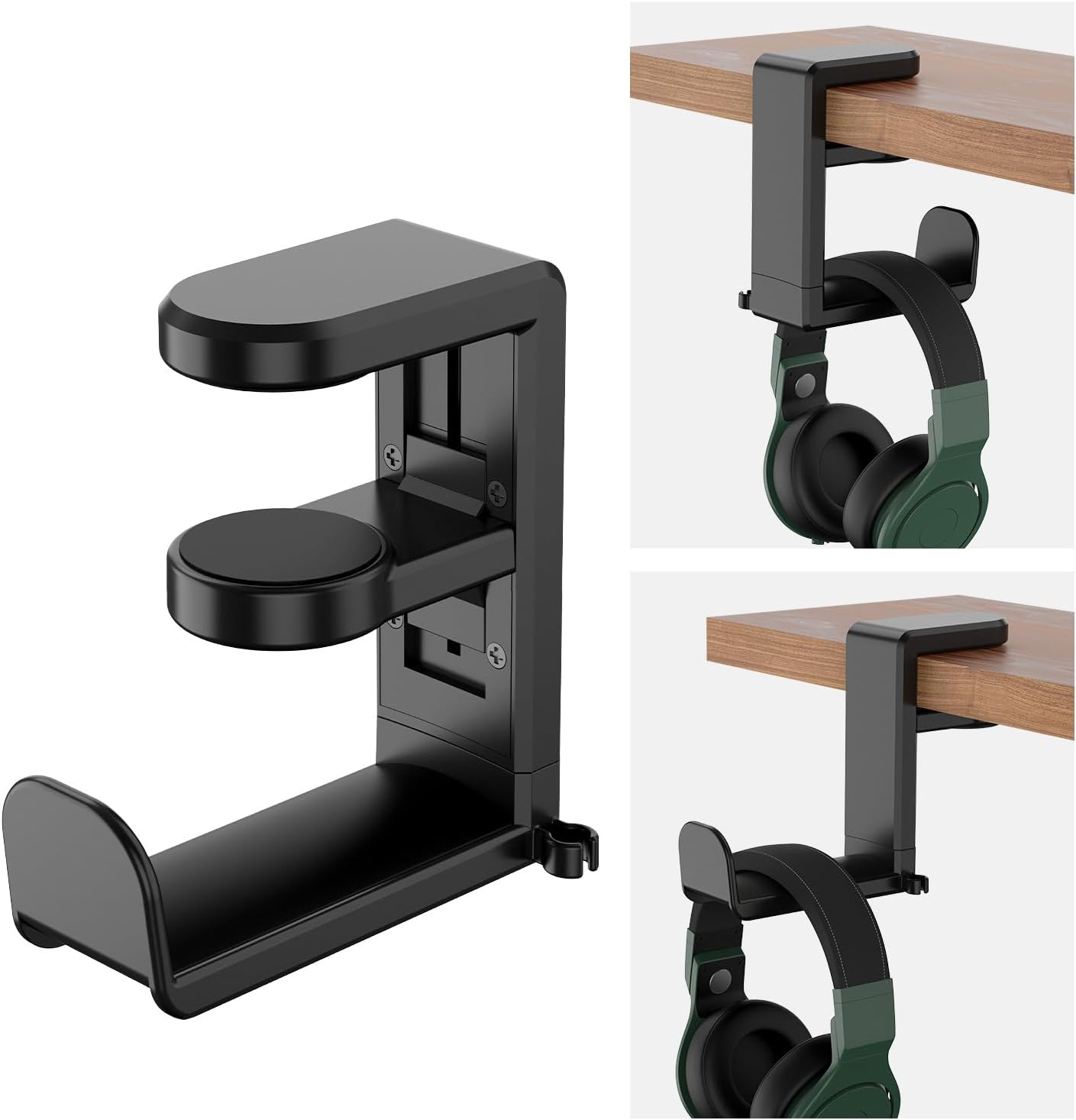 Headphone Stand, Desk Clamp for Headphone Holder with 360&deg; Swivel Hook, Adjustable Desk Clamp for Headset Holder, Suitable for All Headset Models (Black)