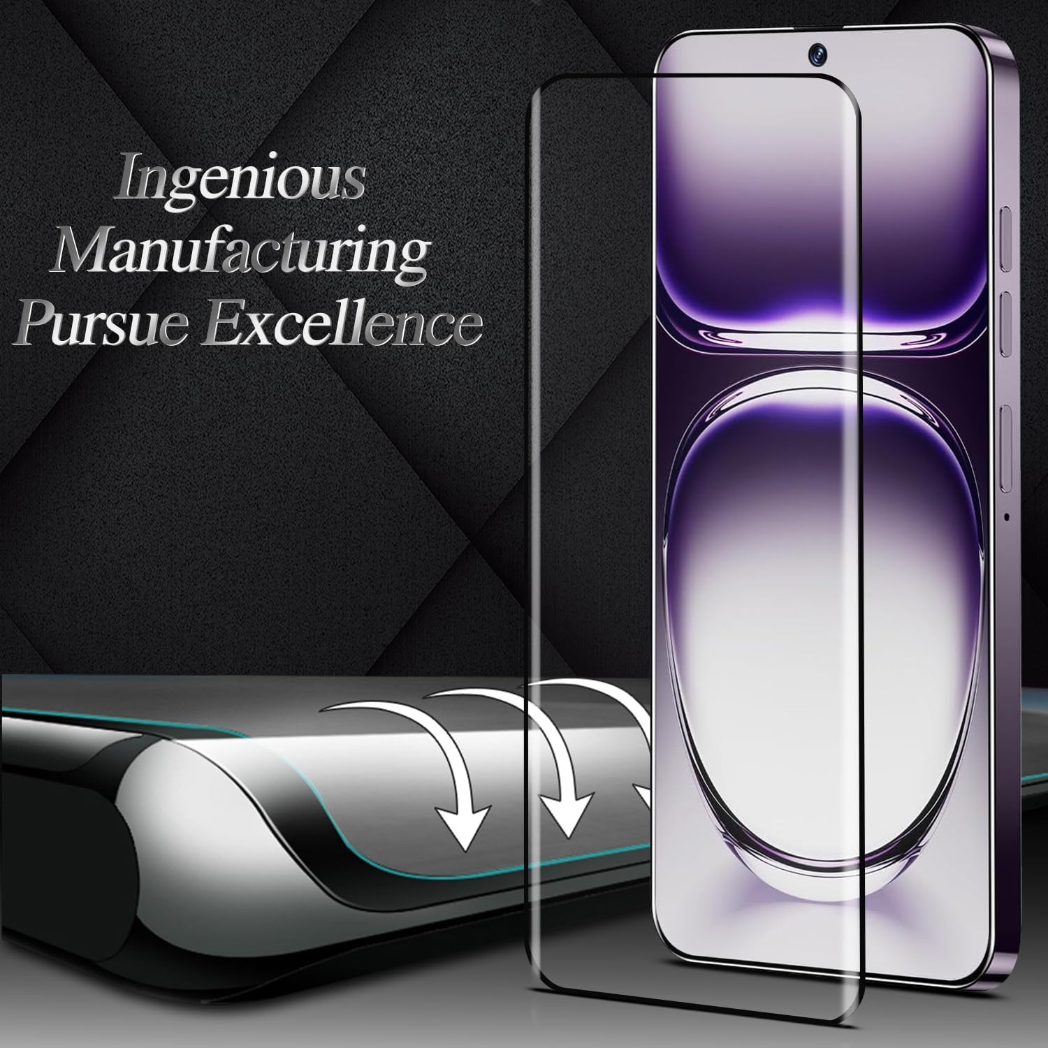 KATIN 2 Pack Screen Protector for OPPO Reno 12 5G Tempered Glass Film, 3D Curved Full Screen Coverage, anti Scratch, Bubble Free image number 3