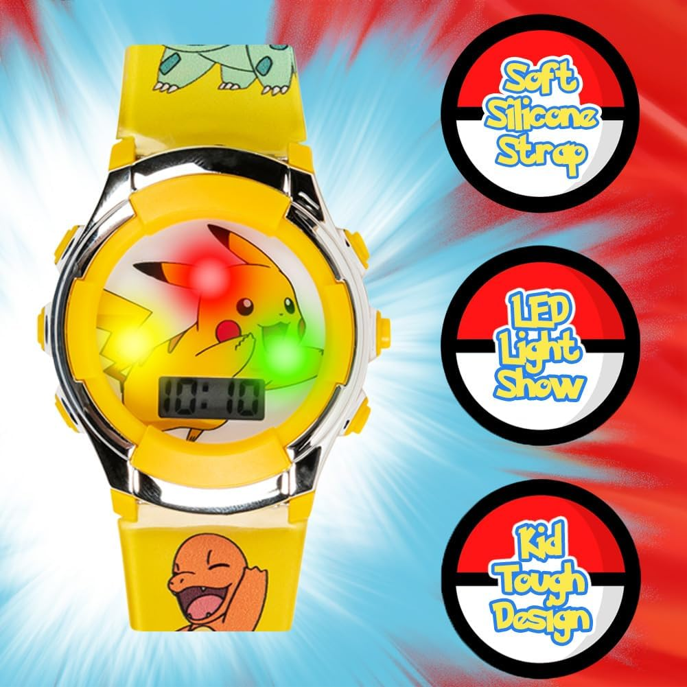 Accutime Kids Pokemon Pikachu Digital LCD Quartz Wrist Watch with Yellow Strap, Cool Inexpensive Gift & Party Favor for Boys, Girls, Adults All Ages (Model: POK4239AZ), Pikachu, Digital image number 4