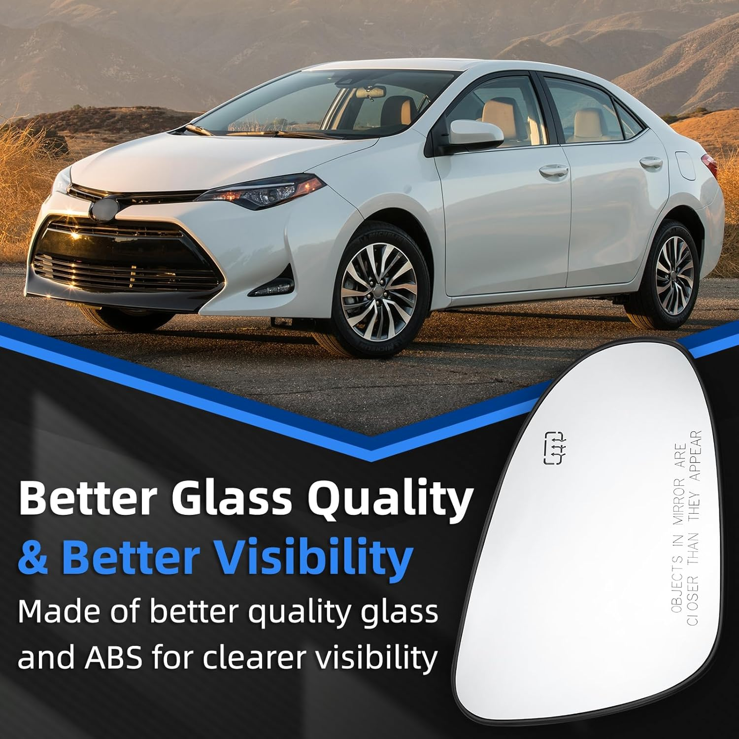 LOIYLLEN Right Side Mirror Replacement for Toyota Corolla 2014 2015 2016 2017 2018 2019 - Right Side Mirror Glass, Rear View Mirrors Glass with Power Heated