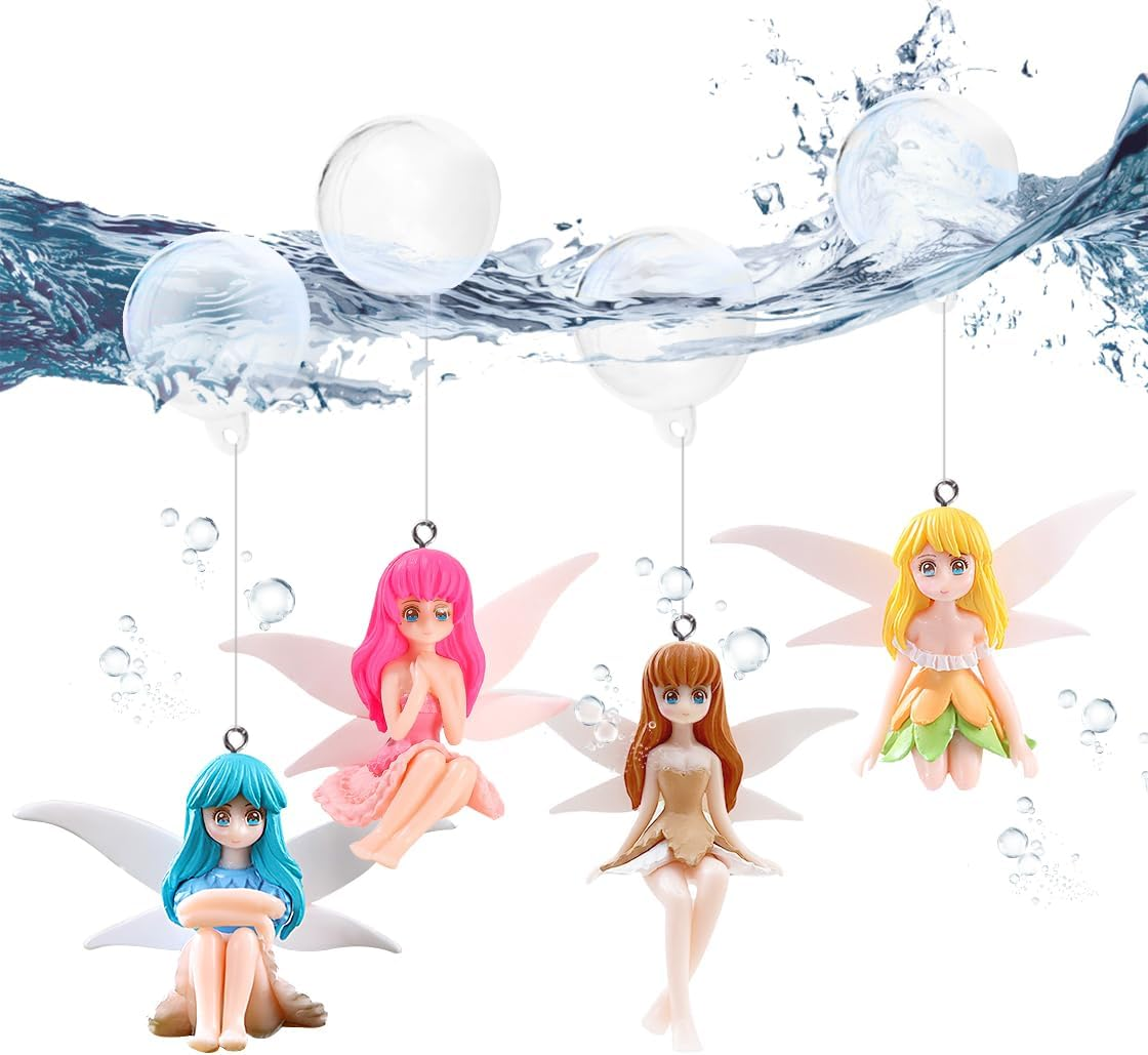 Hyzaphix 4Pcs Floating Fish Tank Decorations, Miniature Fairy Figures Fantasy Aquarium Decor Small Fairy Figurines Ornament with Wing for Home Decoration (Fairy) image number 5