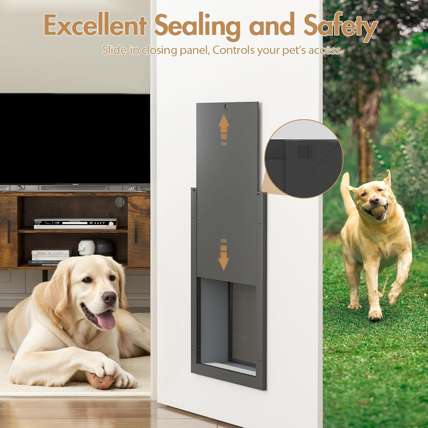 Advwin Pet Door for Wall, Aluminum Frame with Secure Lock, Magnetic Flaps Dog Doggy Door and Cat Door Suitable for All Pets, Strong & Durable - Large image number 2