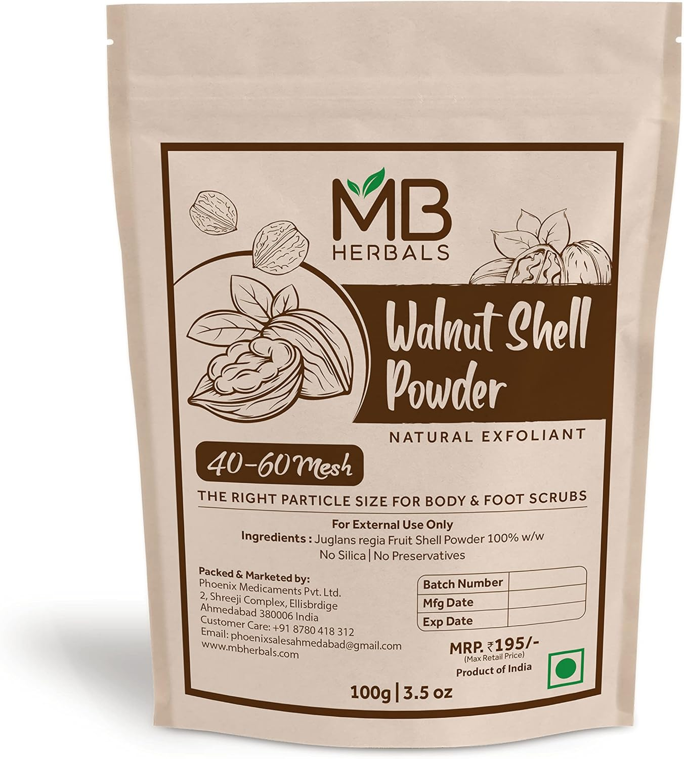 MB Herbals Walnut Shell Powder 8 Oz / 0.5 Lb 227 Gram | 40-60 Mesh Size Coarse Grain | for Exfoliating Soaps Body Scrubs & Foot Scrubs | Coarse Grain for Greater Exfoliation image number 1