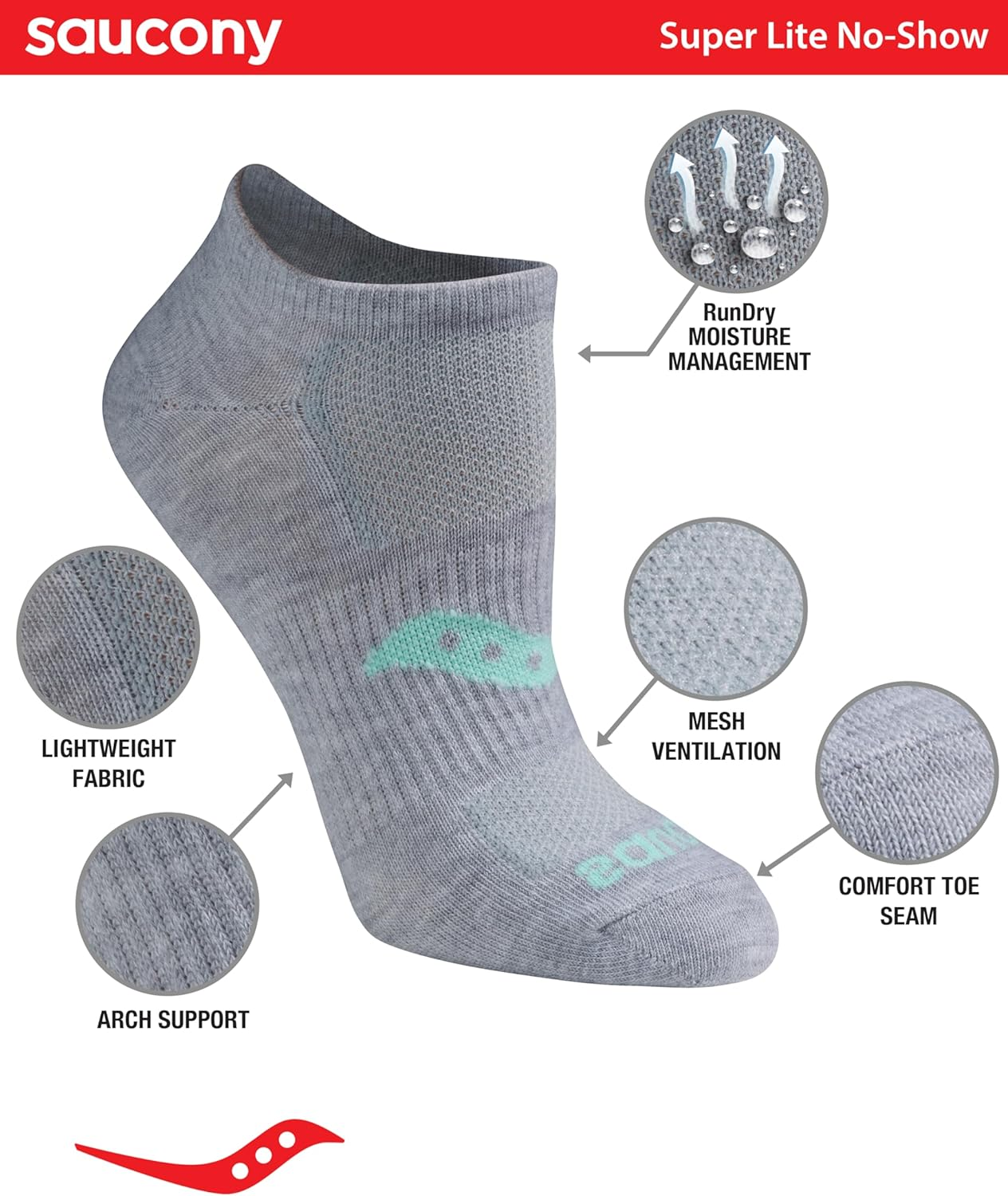 Saucony Women'S 6-Pack Performance Super Lite No-Show Athletic Running Socks image number 4