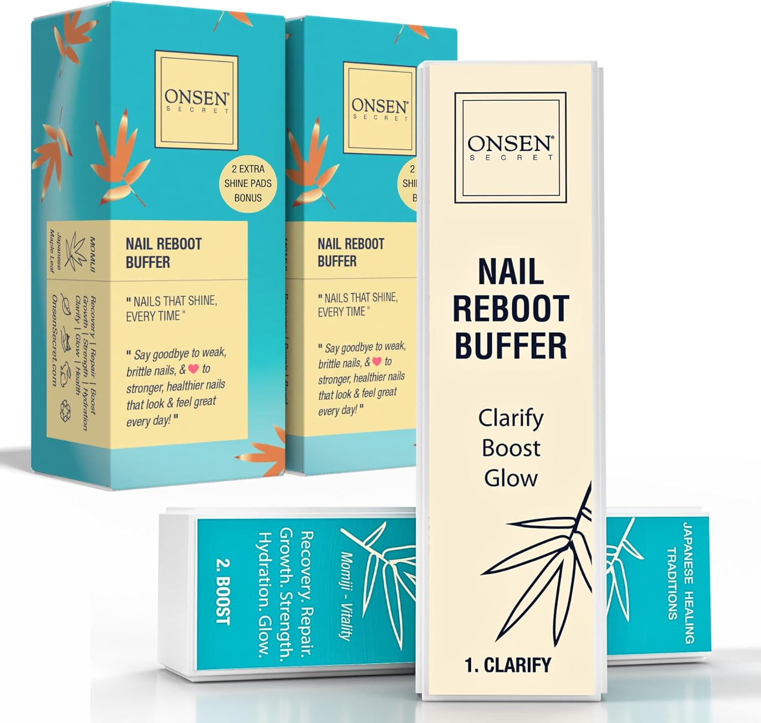 Professional Nail Buffer Block | Ultimate Shine Nail Buffing Block & 2 Extra Pads | 3-Way Buffing, Smooth & Shine after Filing | Purse Size Manicure Tools for Nail Care | 2 Pack by Onsen image number 6