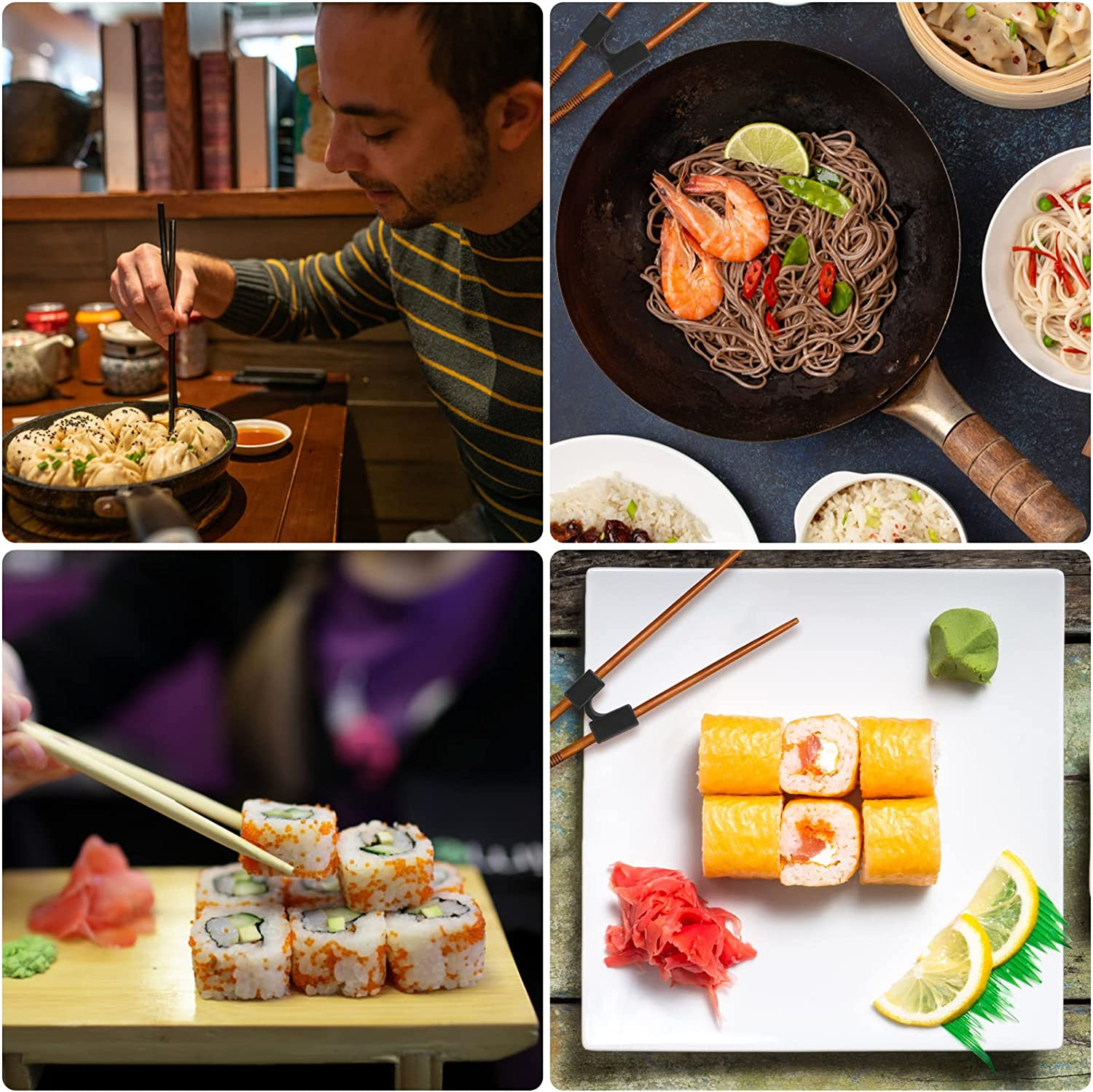 5 Pieces Reusable Chopstick Helper Training Chopsticks Hinges Connector Training Chopstick for Adults, Beginner, Trainers or Learner (Black) image number 1