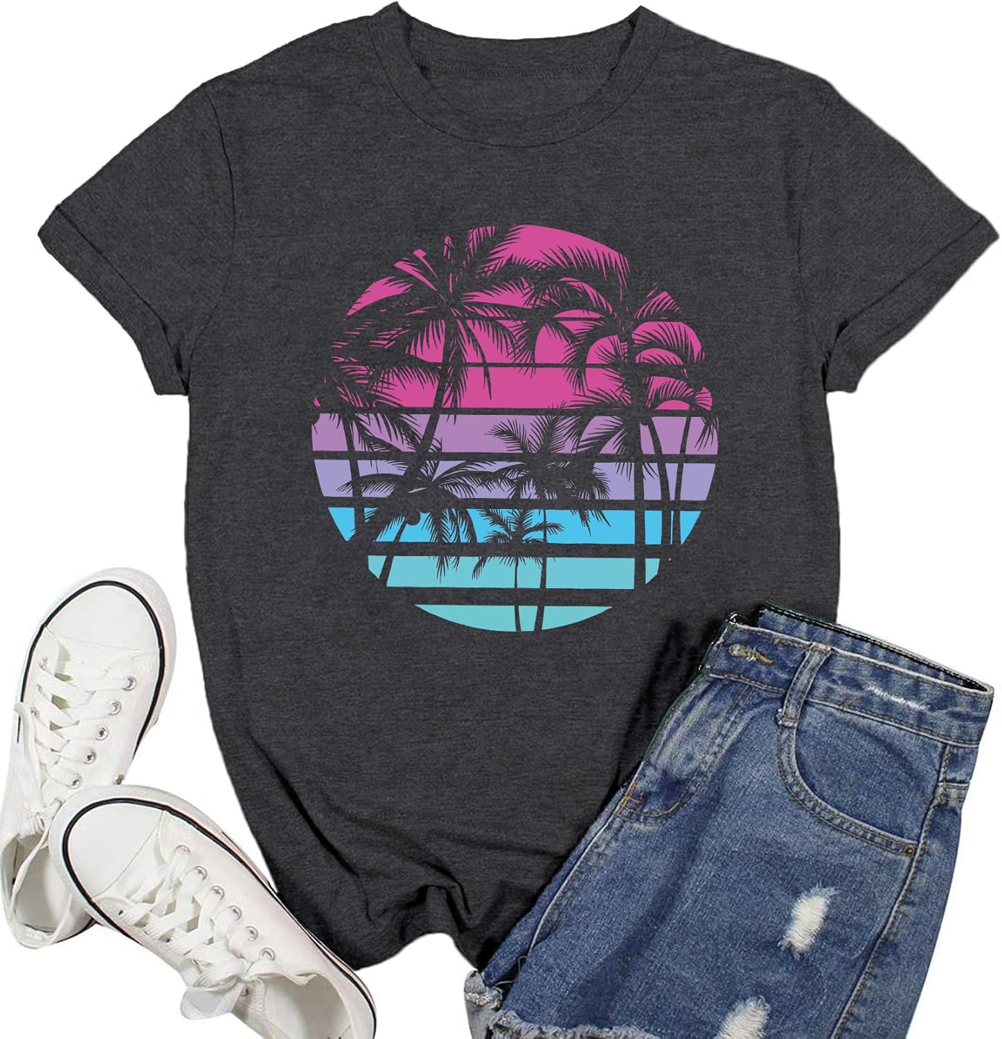 Hawaiian Palm Trees Beach T Shirt for Women Summer