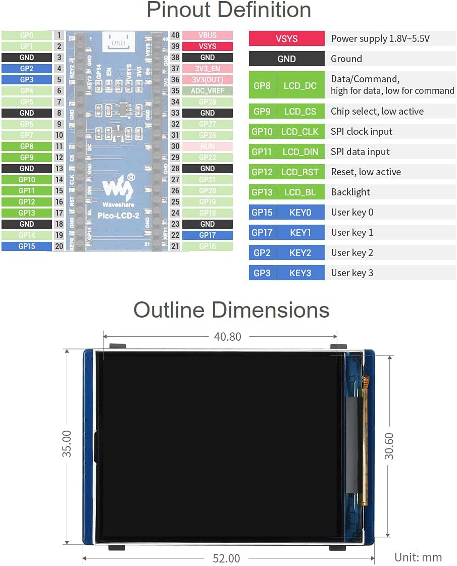 Waveshare 2Inch LCD IPS Display Module Compatible with Raspberry Pi Pico image number 5