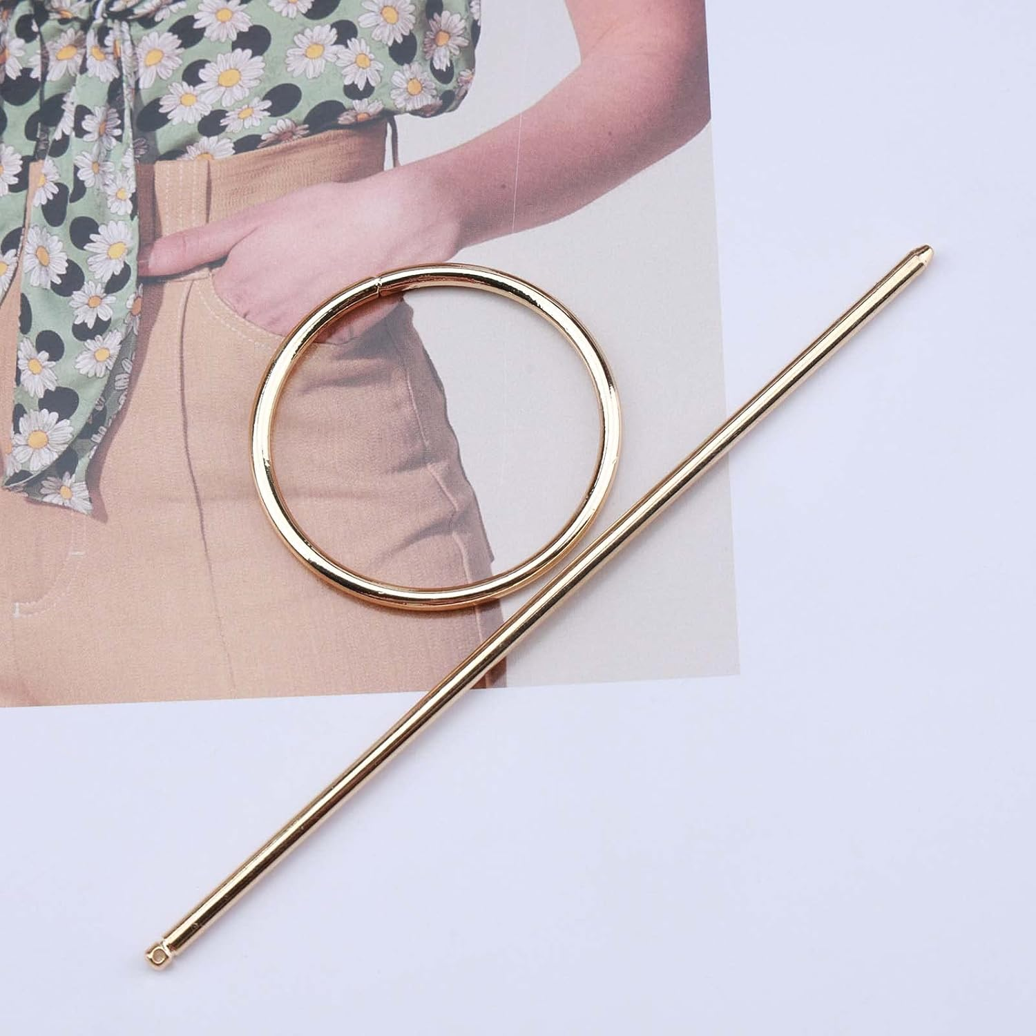 Wendalern Circle Stick Hair Clips Geometric round Hair Clip Metal Hair Holder Clips Gold Minimalist Hair Clips Decorative Hair Accessories for Women and Girls