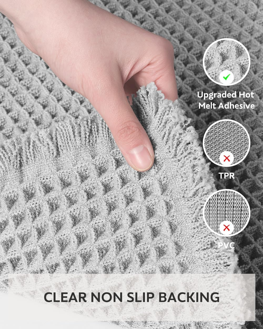 Upgraded Waffle Bath Mat 18" X 30", Super Absorbent Washable Non Slip Bath Rug Mats for Bathroom Floor, Extra Soft anti Slip Bath Room Mat with Tassels for Tub, Sink, Toilet, Quick Dry, Light Grey image number 3