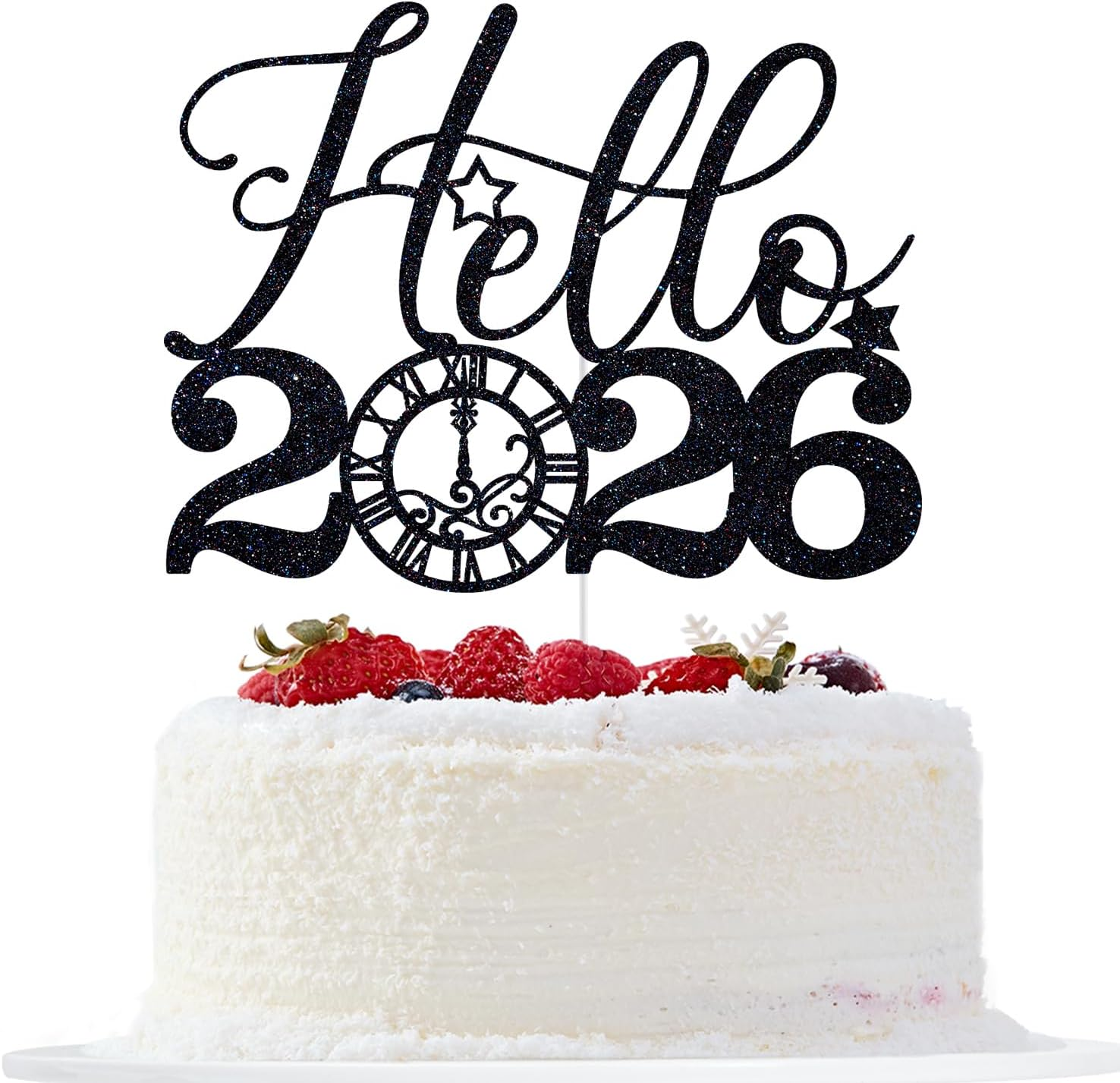 Hello 2025 Cake Topper, Happy New Year Cake Topper, Cheers to 2025, 2025 Happy New Years Eve Party Decorations Supplies (Black Glitter)