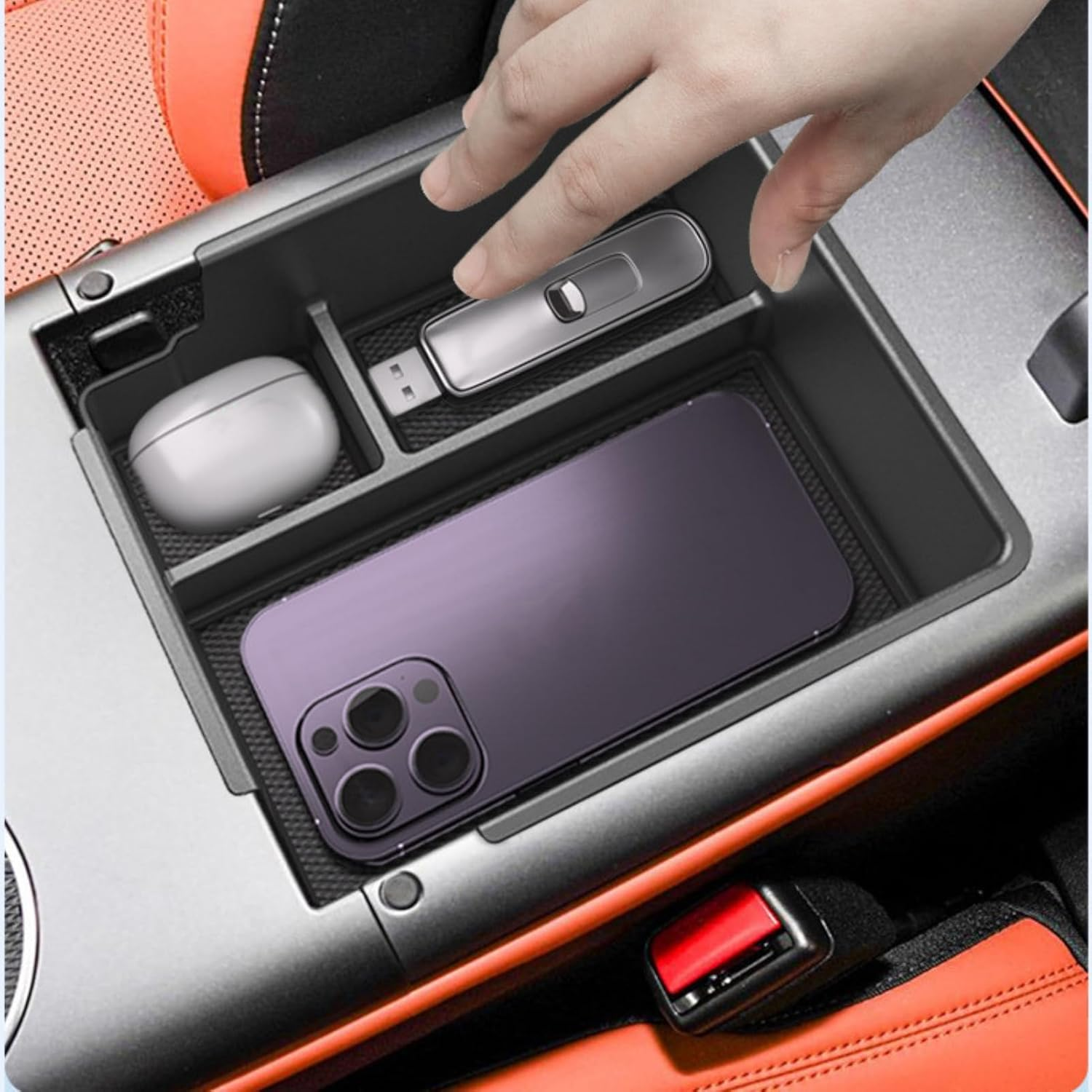 Center Console Organizer for BYD Seal EV 2024 2025 2026 Seal Interior Organizer Center Console Holder Tray Armrest Storage Box with Non-Slip Silicone Mats EV24 image number 2