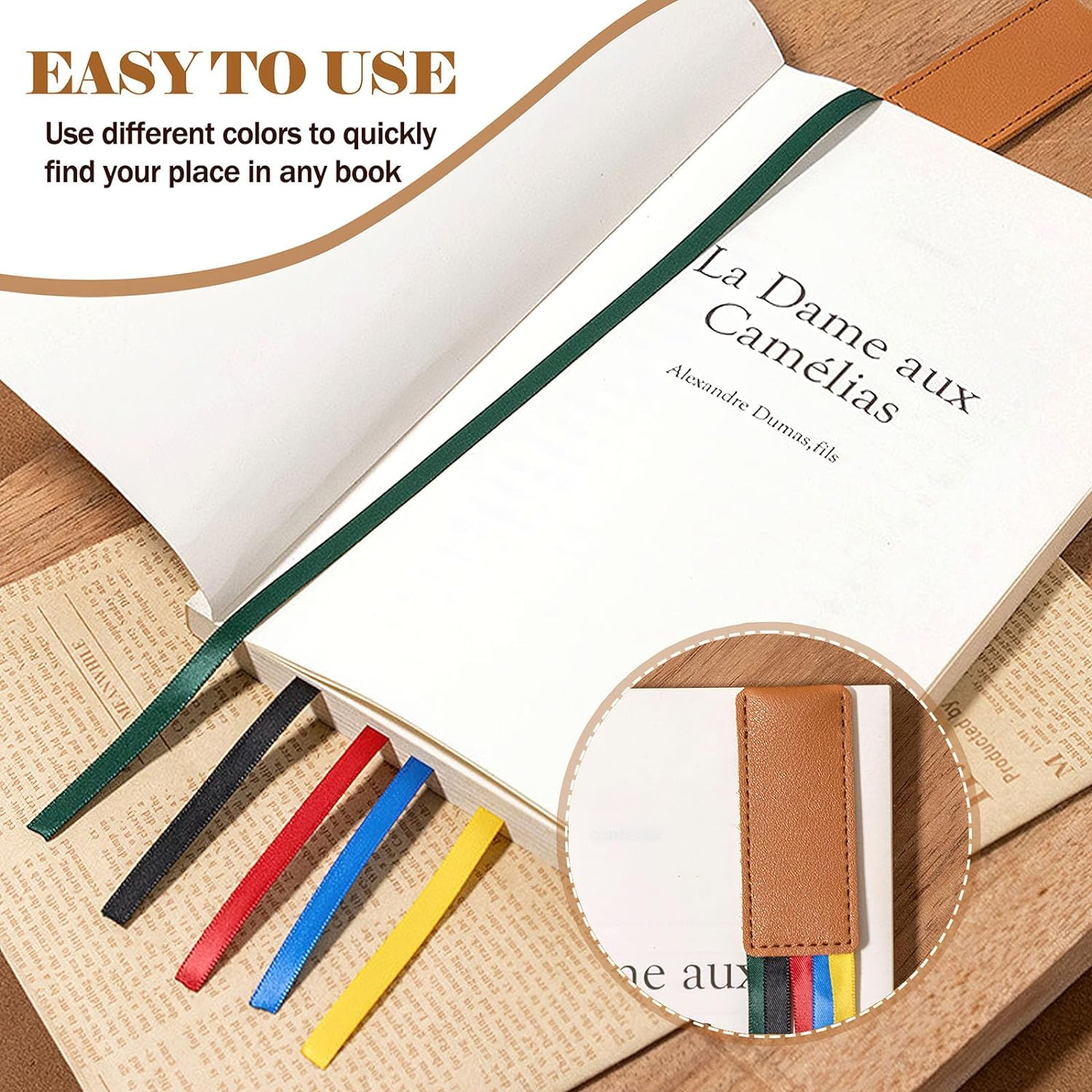 6 Pcs Multicolor Leather Ribbon Bookmark, Artificial Leather Bookmark with Colorful Ribbon for Bible Book Markers, Multi Page Marker Hold Clips into Book image number 3