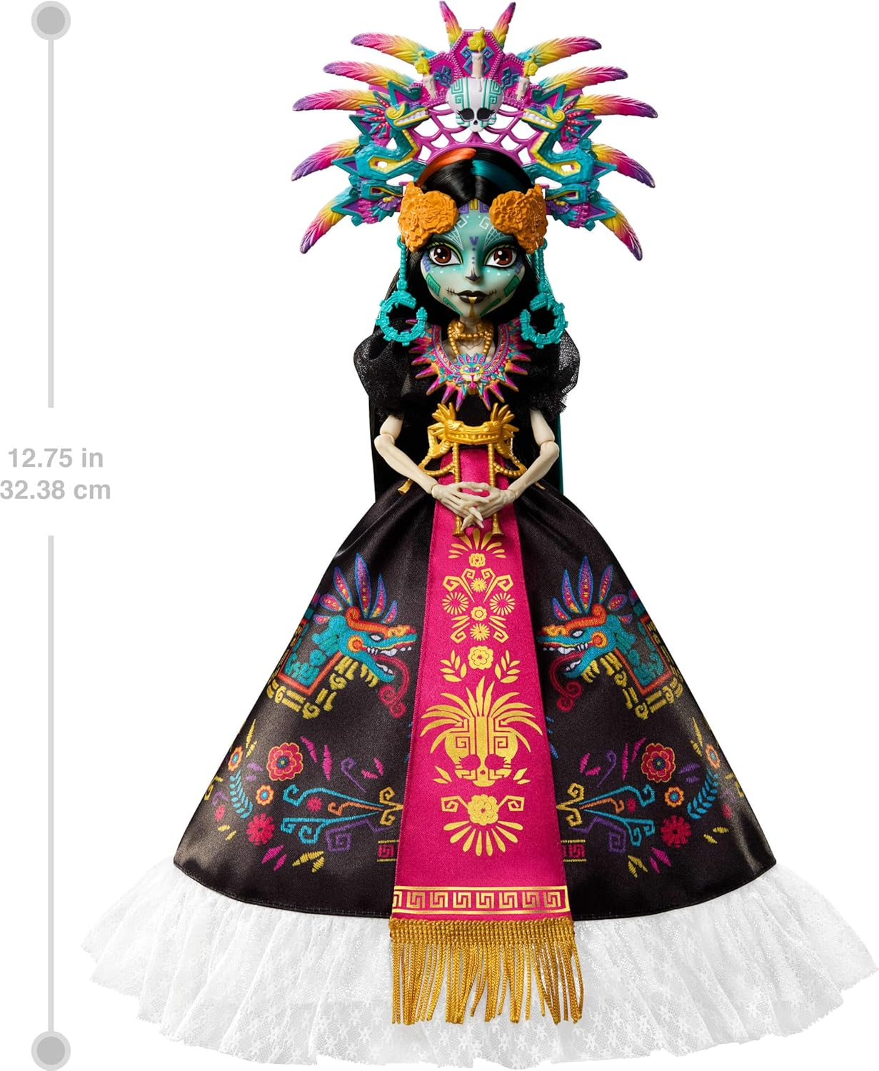 Monster High Doll, Skelita Calaveras D&iacute;a De Muertos 2025 Collectible, Aztec-Inspired Gown with Vibrant Accessories like Headdress and Necklace image number 1