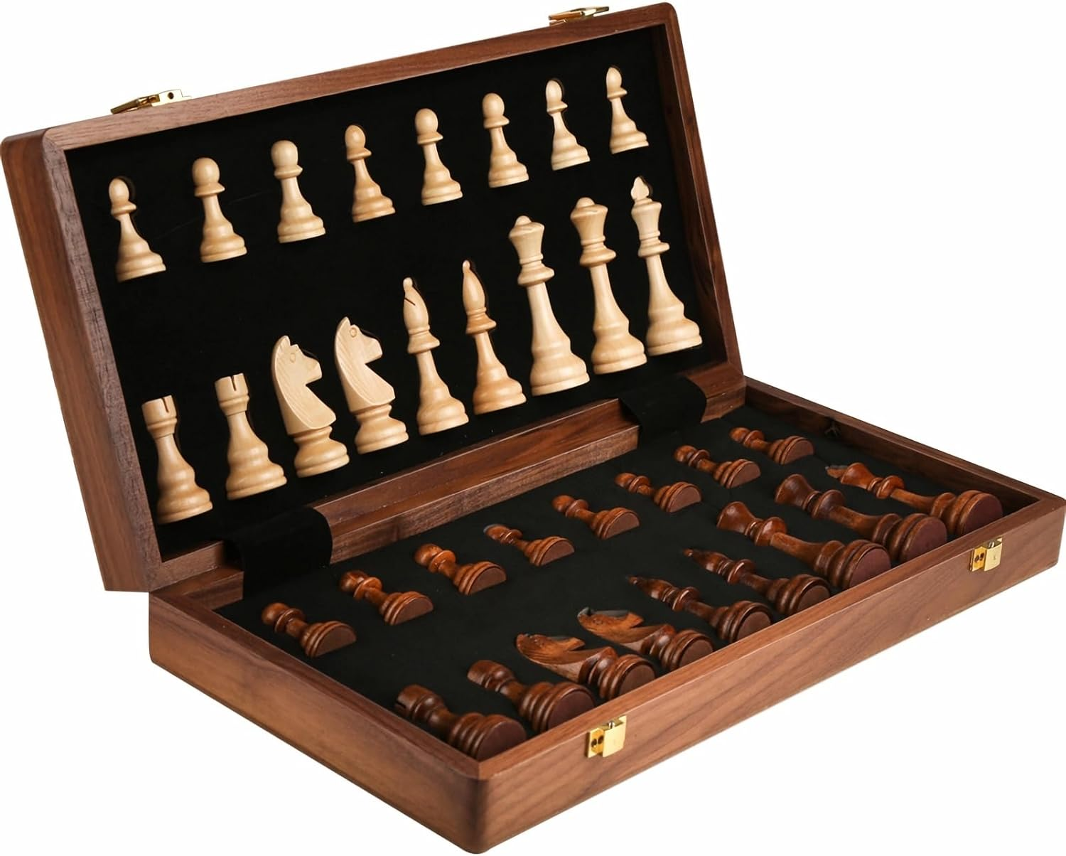Walnut Chess Set 15'' X 15'' with Felted Game Board Interior for Storage Chess Game for Child & Adult image number 4