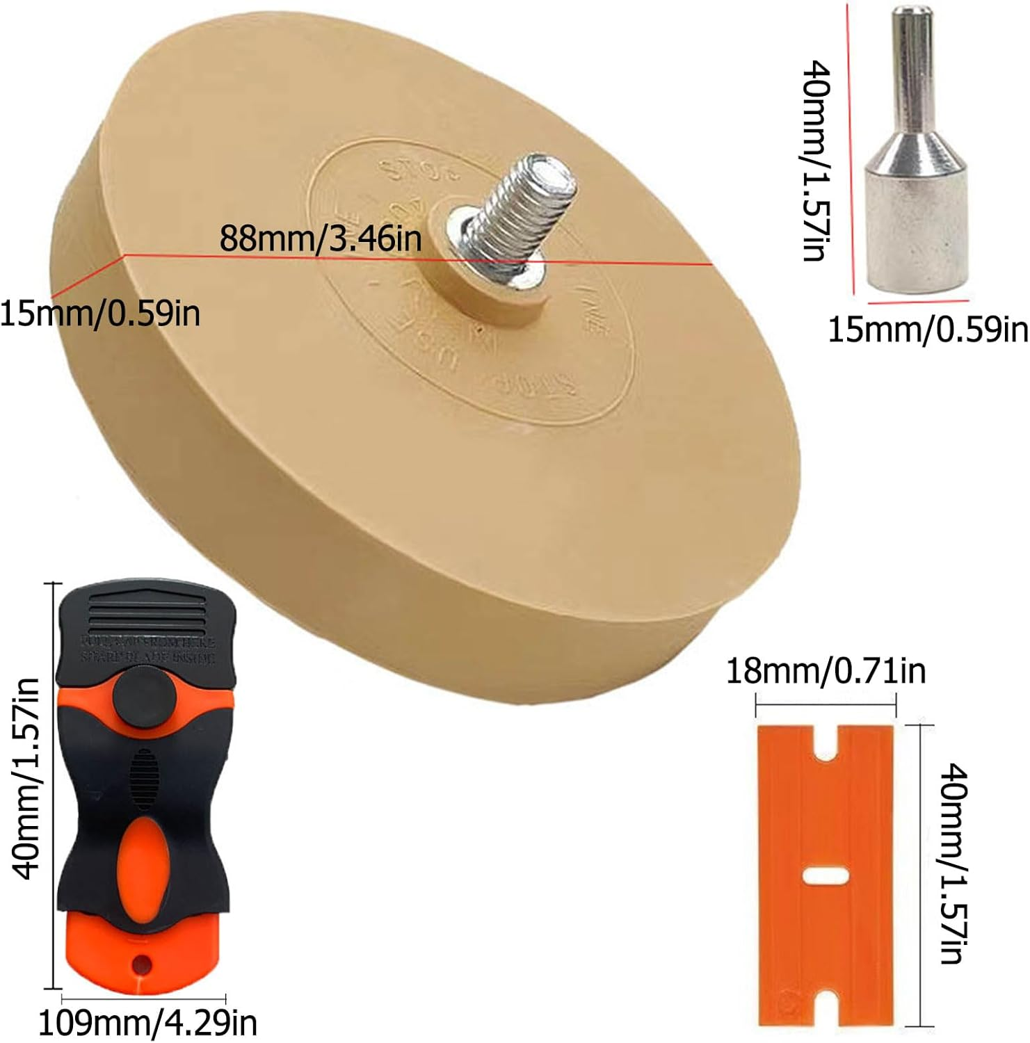 Foil Eraser, Eraser Disc, Rubber Sticker Remover, Foil Eraser, for Removing Films and Residues from Vehicles, Cars or Motorcycles, with 1 Scraper and 20 Replacement Blades image number 2
