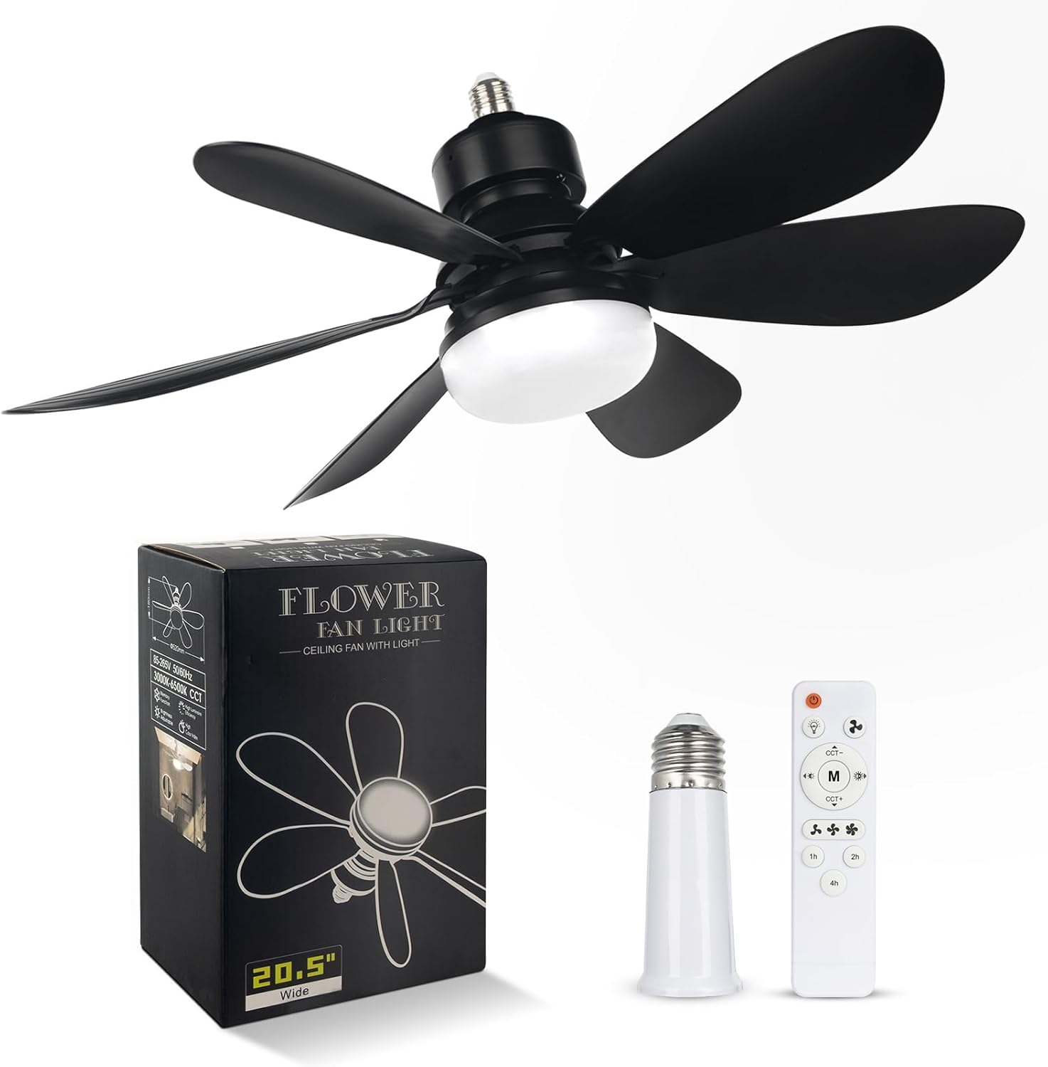 EEK Socket Fan Light with Ultra Quiet Design, 20.5&Prime; Ceiling Fans with LED Lights and Remote, Screw in Fan Light for E26/E27, 3 Speeds 3 Colors 3000-6500K,1200 Lumens for Living Room (Woodgrain)