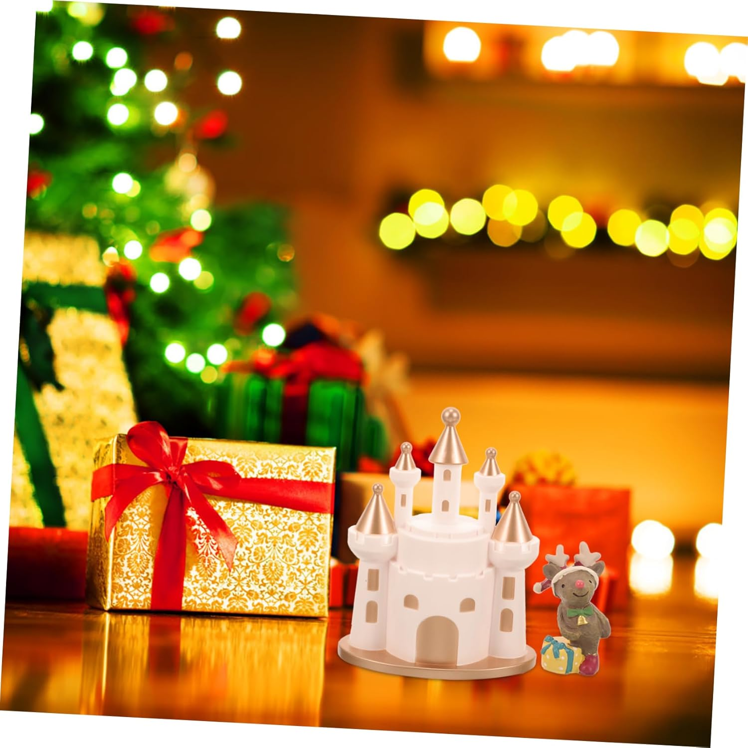 2Pcs Christmas Elk Castle Display Decor for Home and Garden Festive Xmas Adornments for Living Room Bedroom and Holiday Celebrations Material