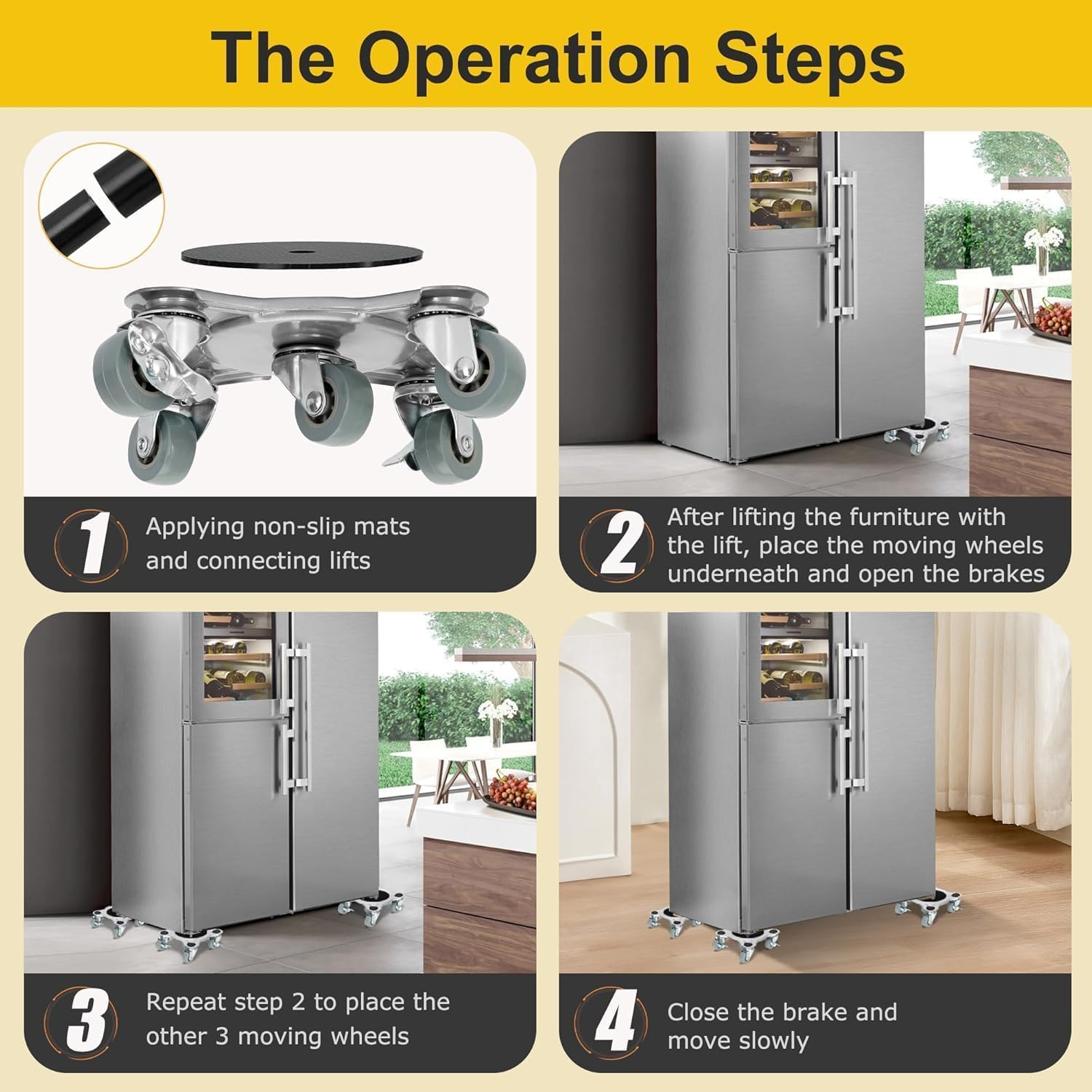 Biubiu Furniture Mover Dolly with 5 Wheels, 4 Pack Moving Dolly, 1600KG Load Capacity with 360&deg; Rotation Wheels, Furniture Lifter Set for Moving Heavy Furniture Refrigerator Sofa Cabinet image number 3