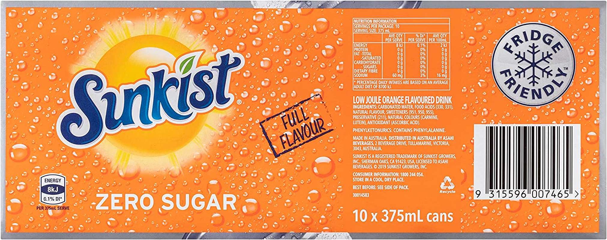 Sunkist Zero Sugar Soft Drink Can 375 Ml (Pack of 10) image number 2