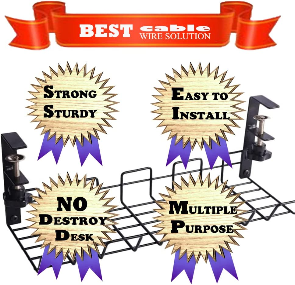 Desk Cord Organiser,Desk Cable Management, Cable Trays under Table,Detachable No Drill Wiir Management Rack for Computer,Table Storage Shelf(Black) image number 3