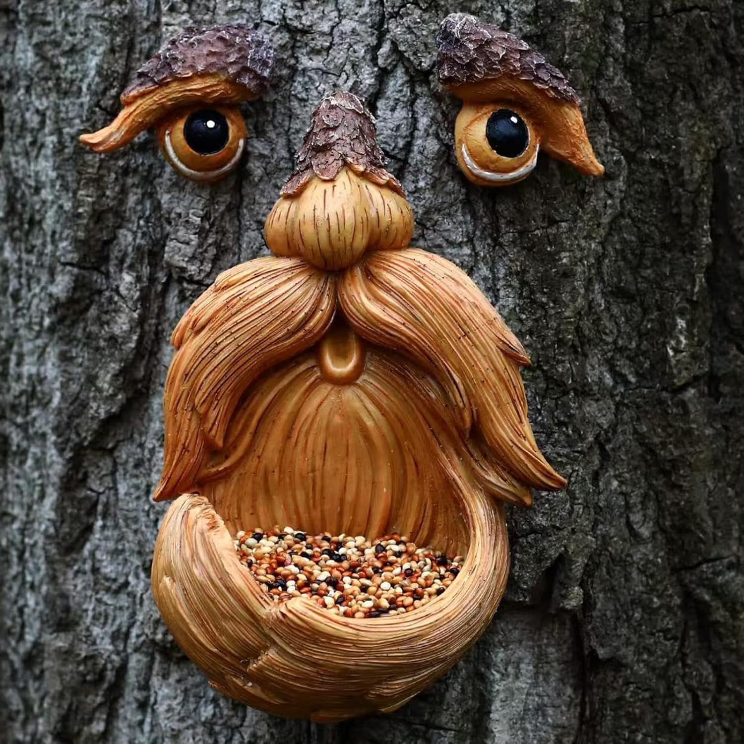 Outdoor Tree Bird Feeder, Tree Face Bird Feeder, Outdoor Tree Decorations, Yard Art Statues Whimsical Garden Decor for Halloween image number 2