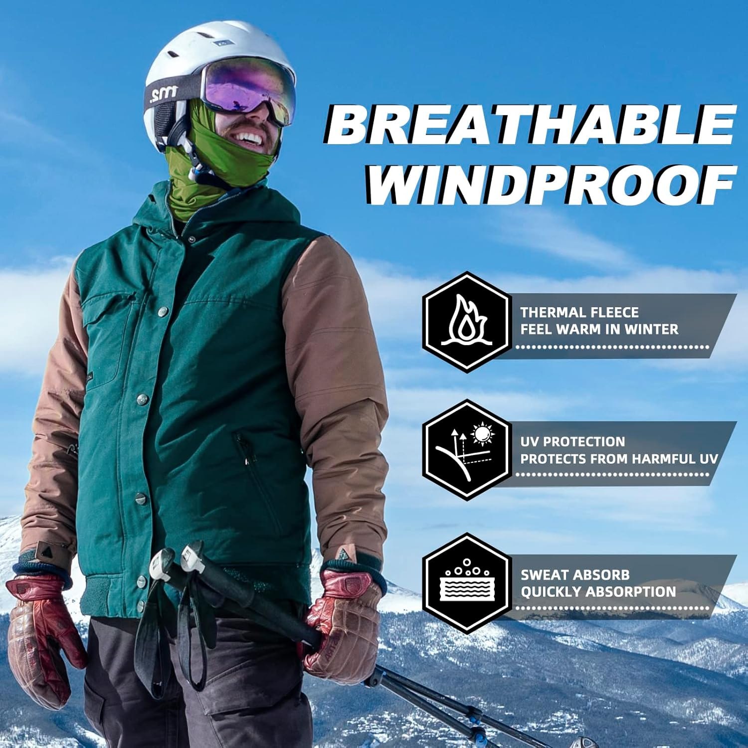 ROCKBROS Cold Weather Balaclava Ski Mask for Men Windproof Thermal Winter Scarf Mask Women Neck Warmer Hood - Blue image number 3