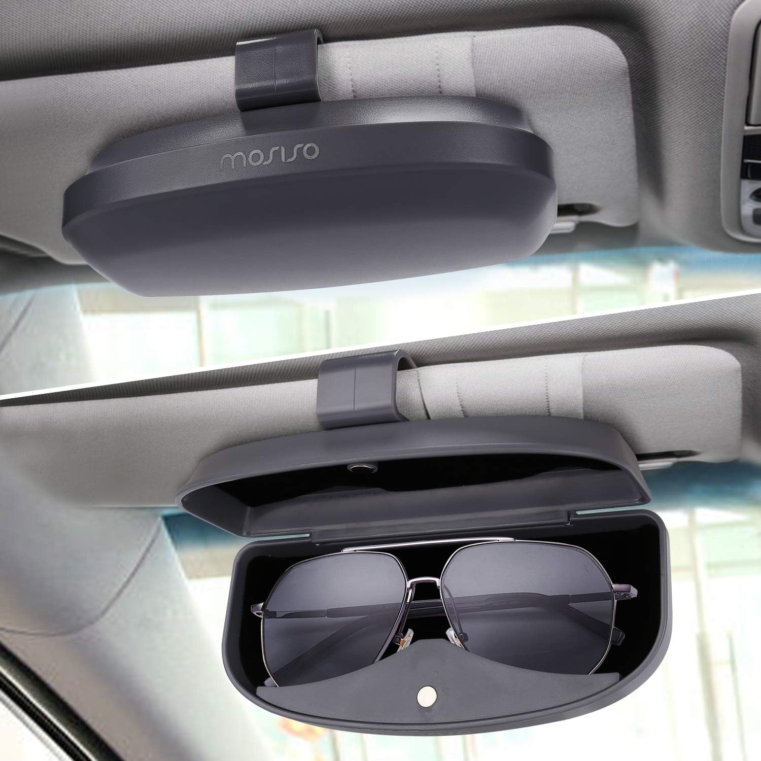MOSISO Car Visor Sunglasses Case, Universal Automotive ABS Eyeglasses Holder Protective Box Clip Eyewear Hard Shell Storage Organizer with Magnetic Closure and Double Card Clamp, Space Gray image number 4