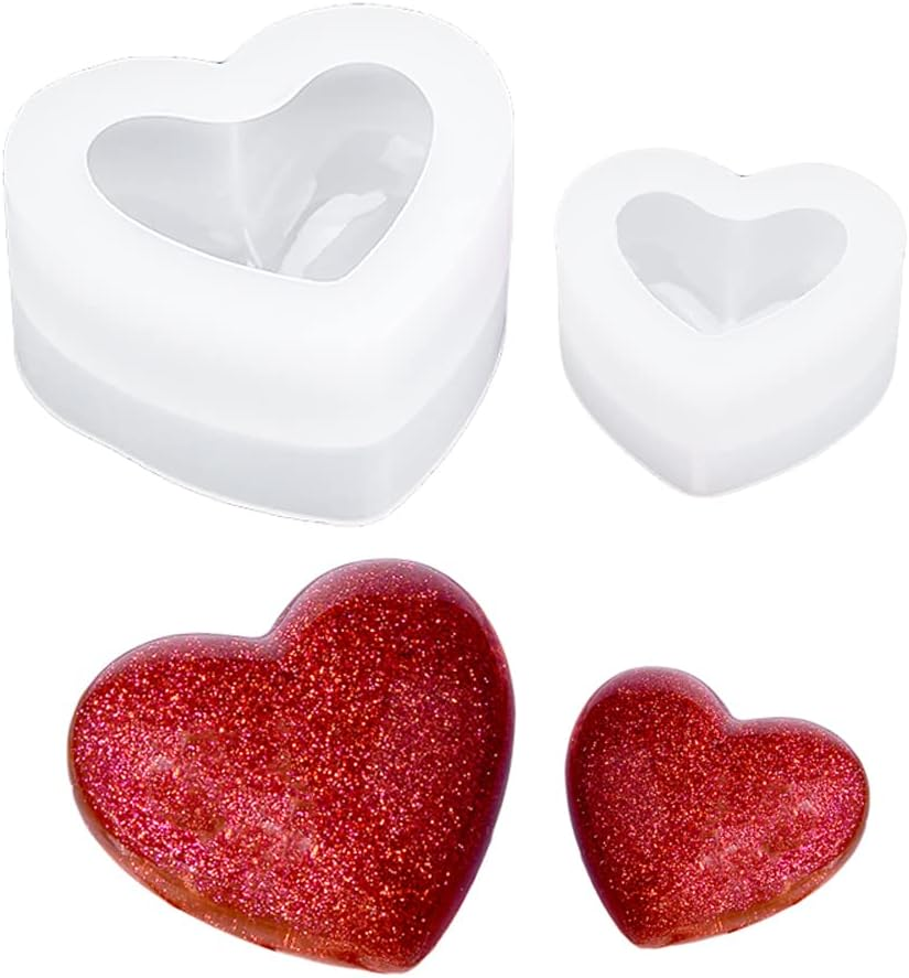 Weenkeey 2 Pcs 3D Heart Shape Resin Molds Heart Keychain Charms Silicone Mold Heart Jewelry Casting Mold Love Heart Epoxy Mold for DIY Craft Home Decor image number 5