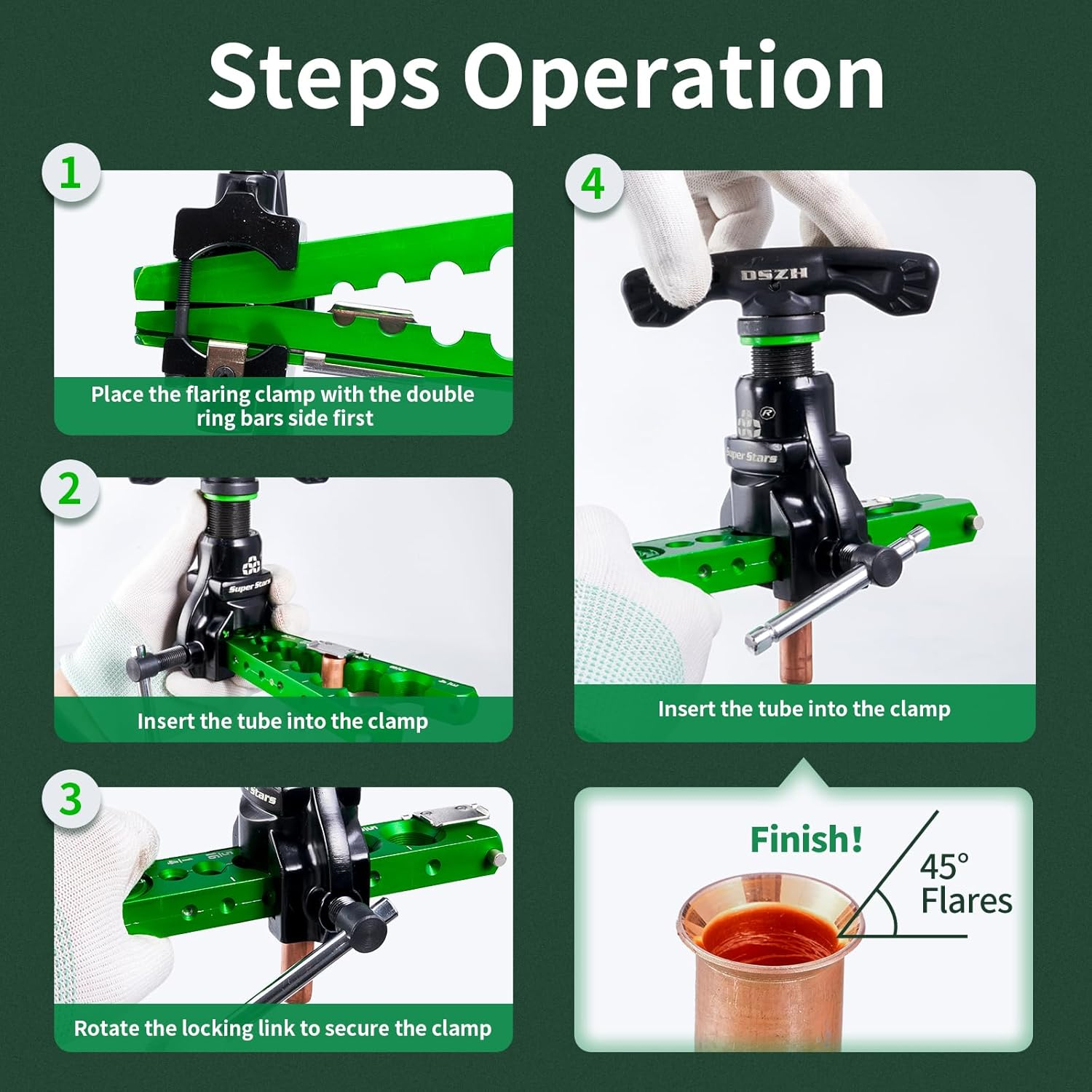 Super Stars Flaring Tools for 1/4In - 3/4In HVAC Single Flare 45 Degree Eccentric Cone Type Flaring Kit for Copper Pipe Tube image number 3