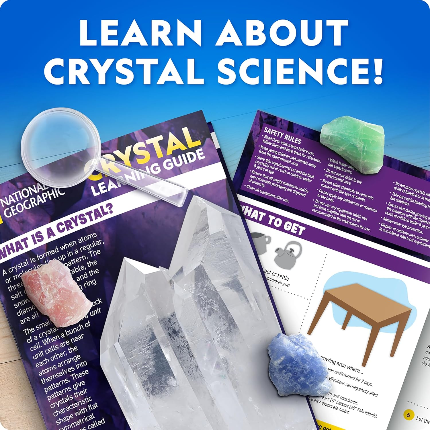 National Geographic Mega Crystal Growing Kit for Kids- Grow 6 Crystals with Light-Up Stand, Science Gifts for Kids 8-12, Crystal Making Experiment, Science Kit for Girls and Boys image number 6