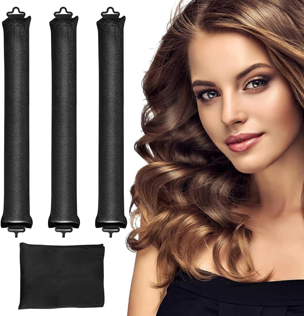KIRZAX Heatless Curls Band, Pack of 4 Overnight Overnight Blowout, Heatless, DIY Overnight Curls Rubber, Curls Overnight with Hooks, for Medium Long Hair (Black) image number 3