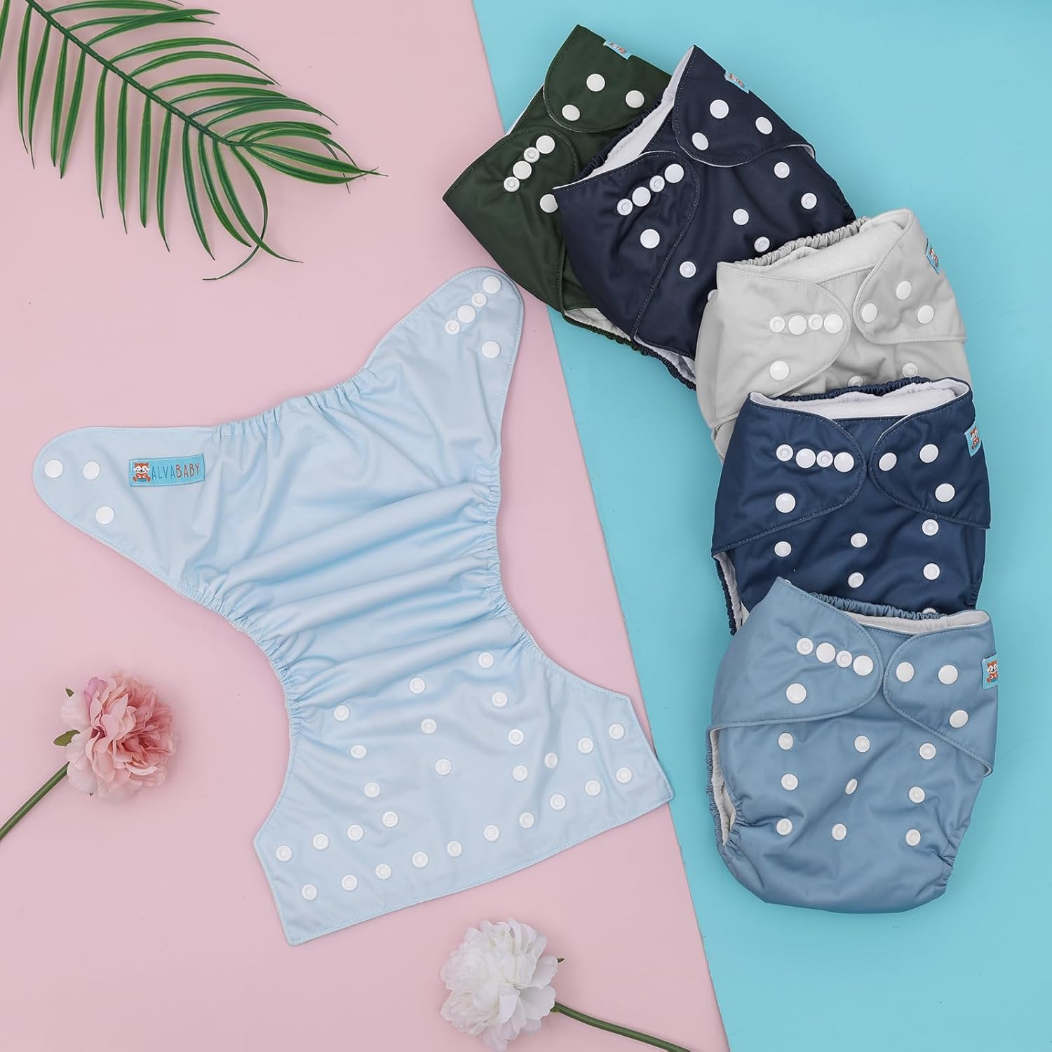 ALVABABY 6 Packs with 12 Inserts Cloth Diaper One Size Adjustable Washable Reusable for Baby Girls and Boys 6BM111-AU