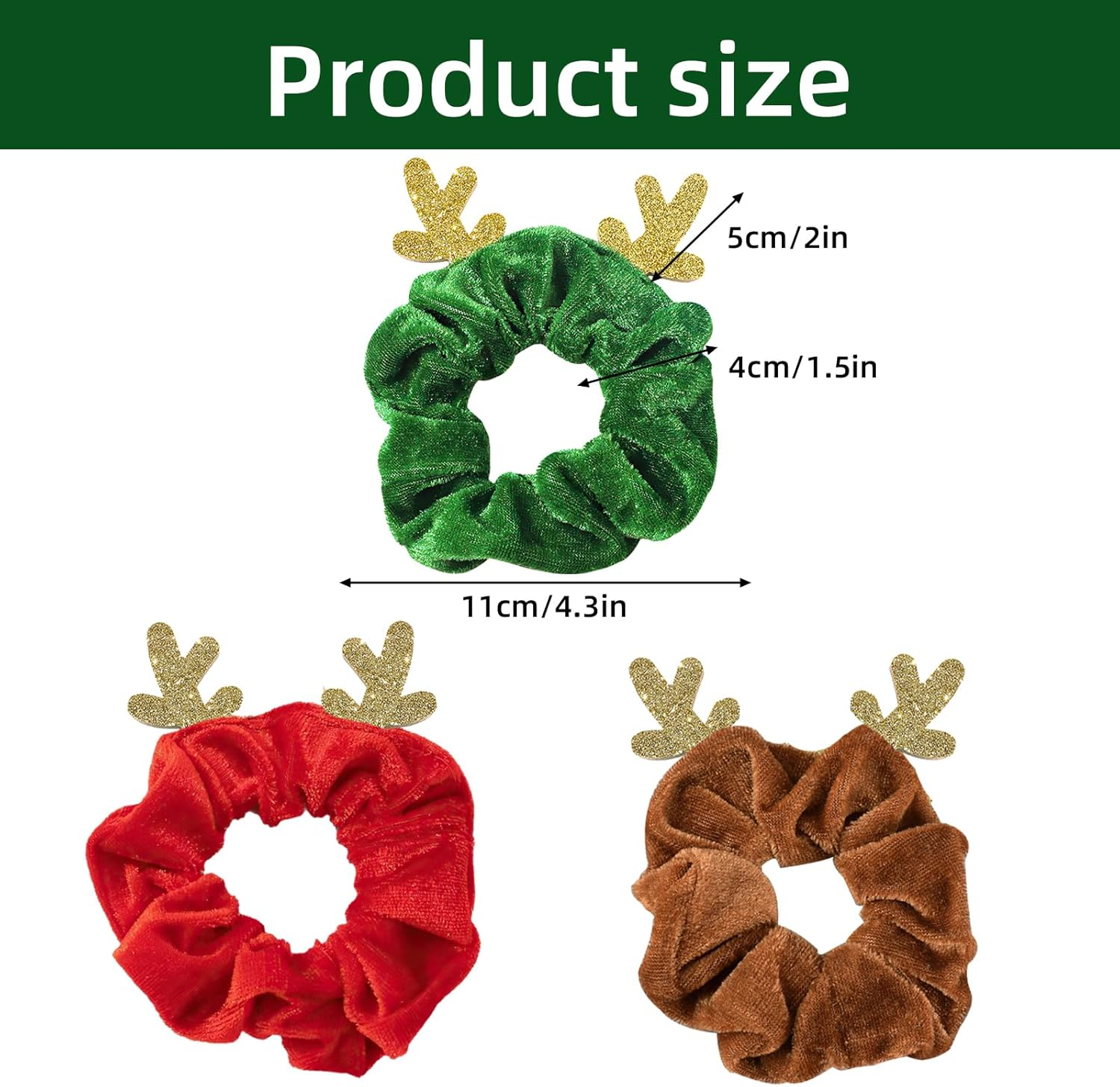 HSLPSM Pack of 3 Christmas Hair Bobbles, Christmas Bobbles Scrunchies for Women, Antlers Christmas Headband Hair Band Elastic Ponytail Holder Hair Ropes image number 1
