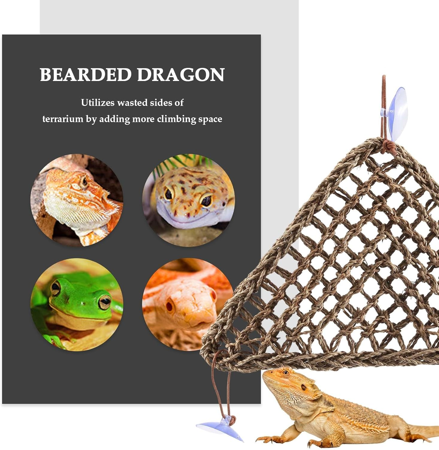 Bearded Dragon Hammock Lizard,100% Natural Seagrass Fibers For,Geckos,Hermit Crabs and Snakes,Triangular and Plastic Terrarium Plant Leaves image number 4