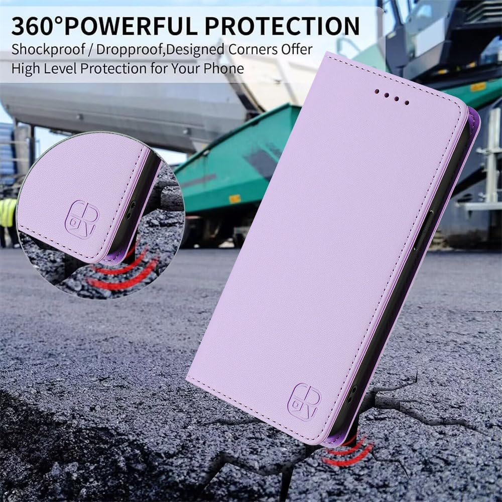 MOJIA Motorola Moto G24 / G04S / G04 / E14 Case, Drop and Scratch Resistant Premium PU Leather Folio Wallet Phone Case [Magnetic Closure]. Light Purple image number 5