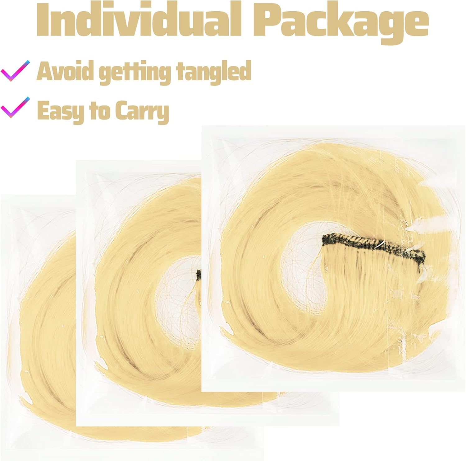 Blonde Coloured Hair Extensions Clip in for Girls 17 Inch Colourful Curly Wavy Hair Extensions for Party Highlight Hair Accessories Hairpieces for Children Women (12 Pieces Blonde) image number 6