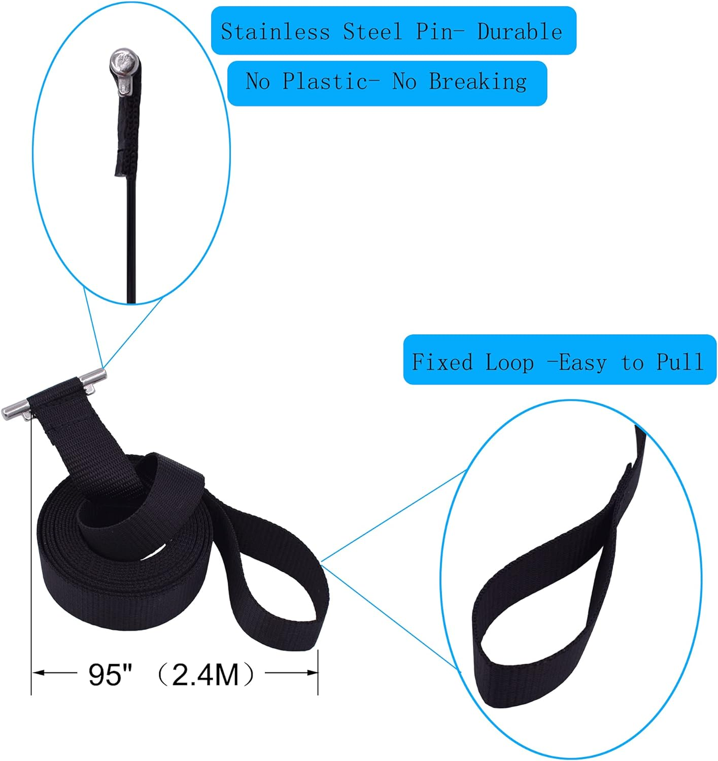 YYST 95" Patio Awning Pull Strap W/SS Pin RV Pull Strap Travel Awning Replacement Pull Strap W Stainless Steel 304 Pin (2) image number 3