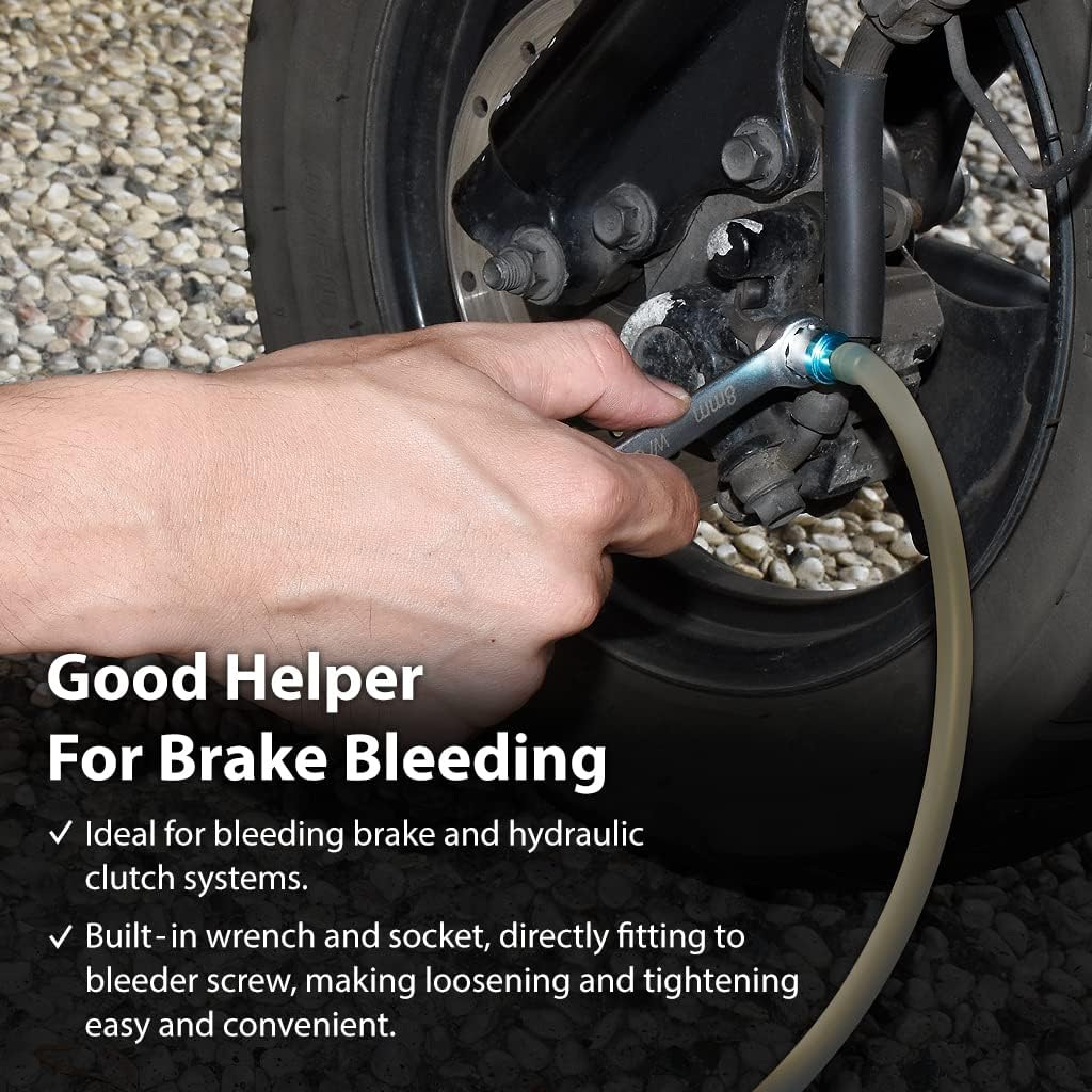 FIRSTINFO F35232 Patented Brake Bleeder Wrench Set 7-12Mm & 3/8-Inch 6 Point Socket Brake Bleeding Wrench Built-In One-Way Check Valve with Oil Drain Hose image number 2