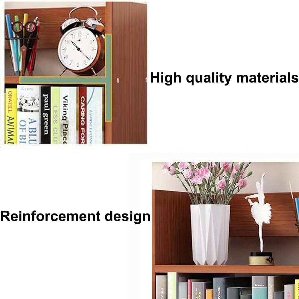 Hbluefat Desktop Bookshelf, 2-Tier Wood Desk Display Stand Organizer, Small Tabletop Bookcase Storage for Home Office, Living Room, Bedroom (Teal) image number 5