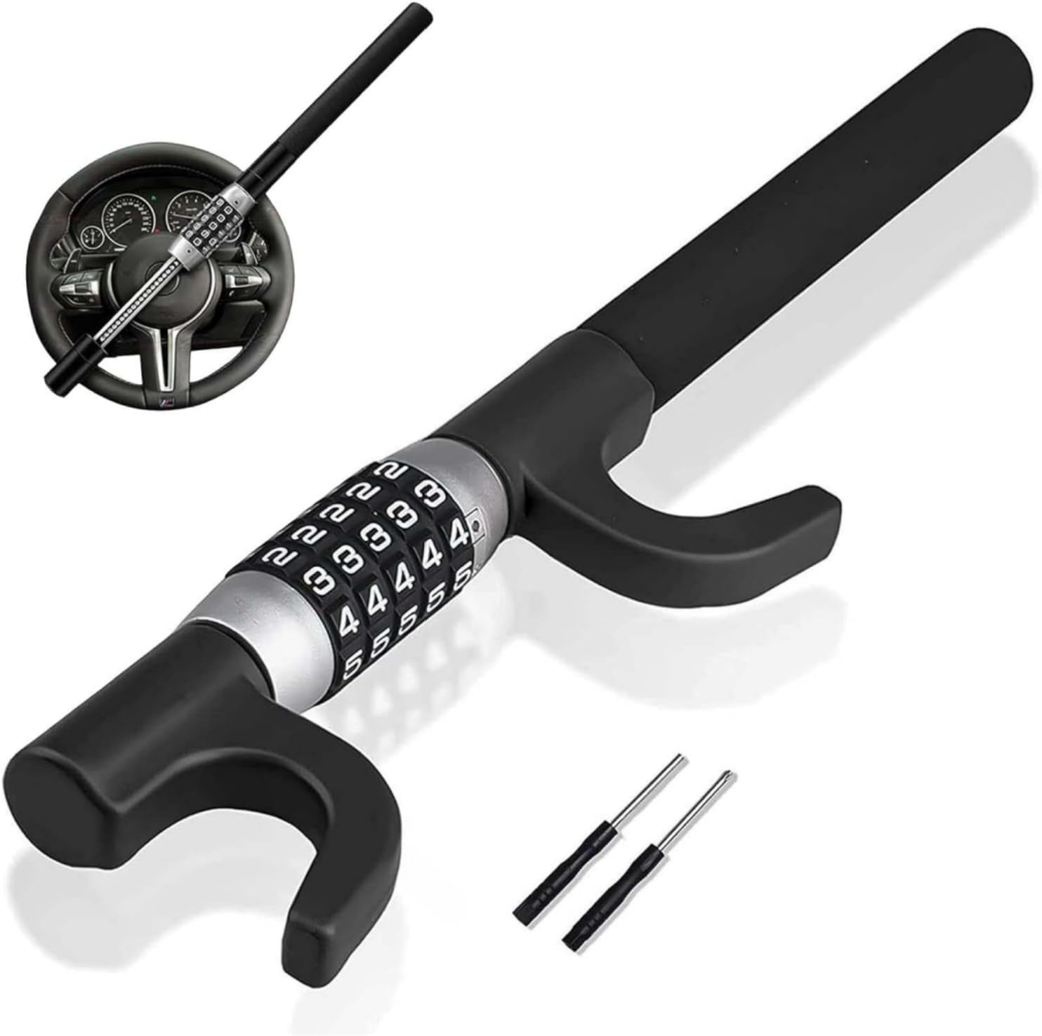 Universal Steering Wheel Lock Anti-Theft Device - Heavy-Duty Retractable Car Safety Lock with 5-Digit Password, Keyless and Expanable, Suitable for Most Vehicles.