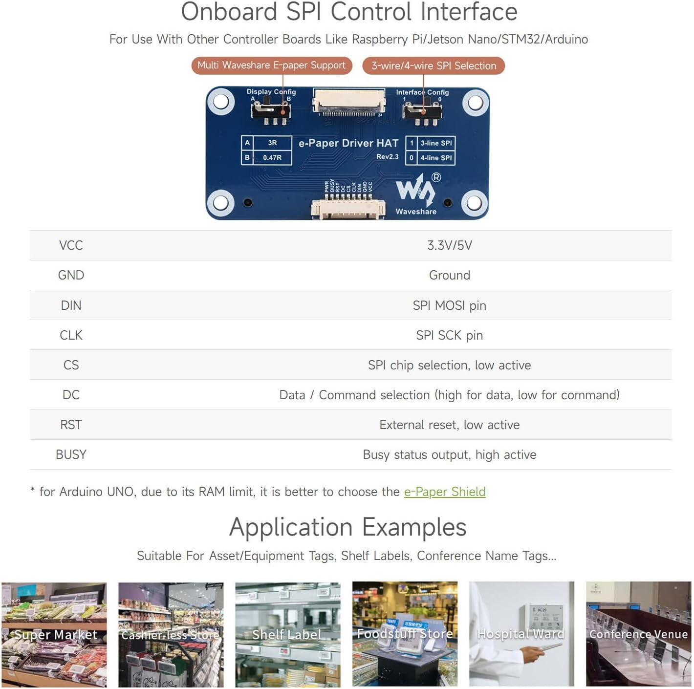 Waveshare 7.5Inch E-Paper HAT, 800&times;480 Resolution Red/Black/White 3Colors Display HAT for Price Tags, Shelf Labels, Industrial Instruments, Etc image number 4