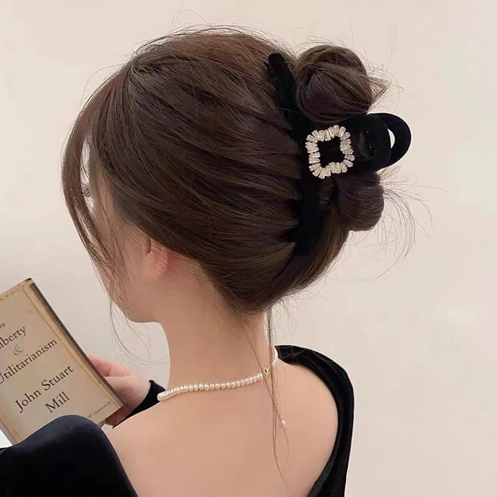 2 PCS Large Hair Clips, Cute Flocking Rhinestone Hair Claw Clips Big Hair Jaw Clips for Women Thick Hair Thin Hair Decorative Hair Claw Clips Hair Barrettes Hair Accessories for Women Girls image number 4