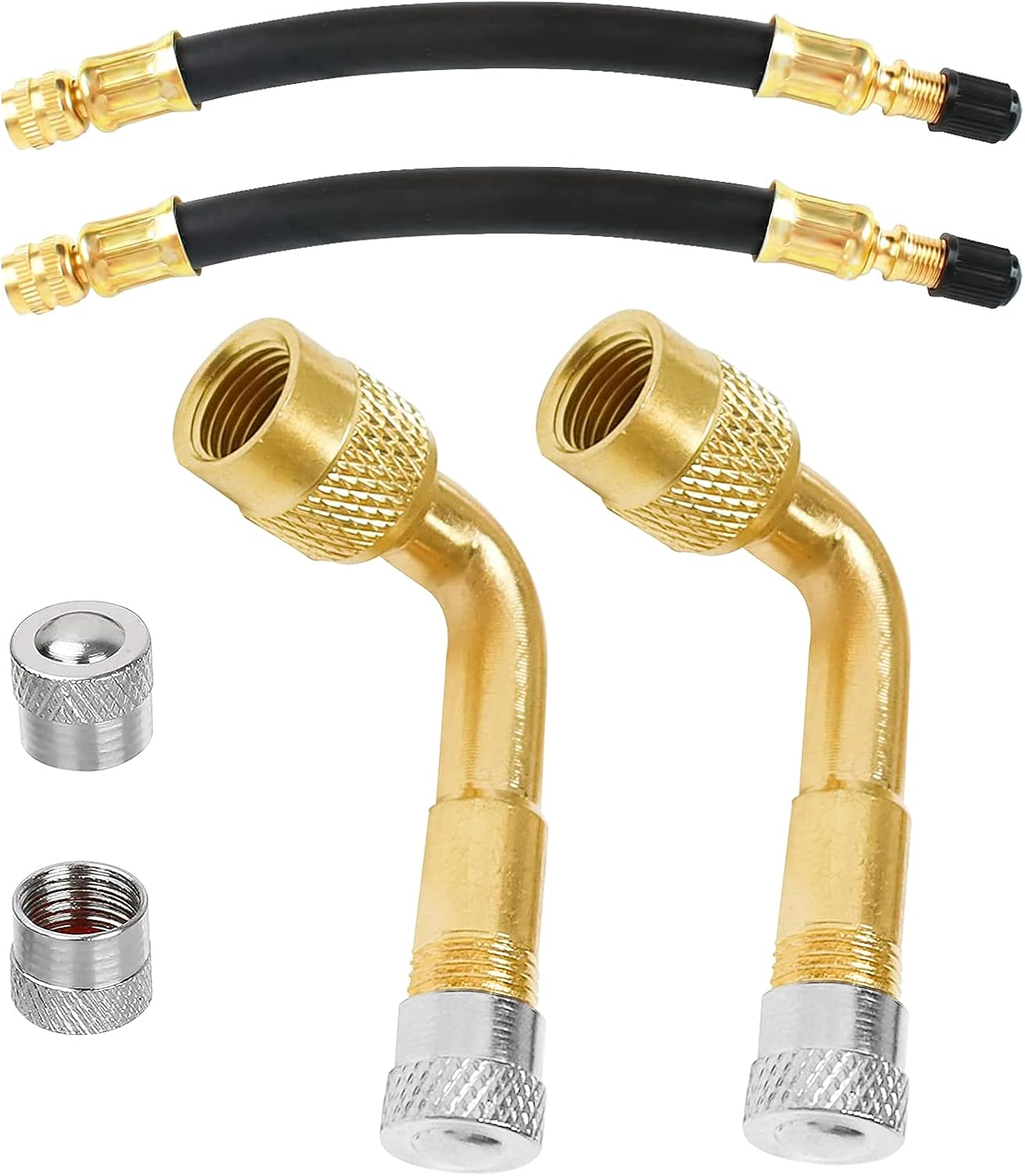 Tyre Valve Extension Adapter, 90 Degree Valve Extension and 180 Mm Flexible Rubber Tyre Valve Extension Copper Valve Adapter Angle Valve Extension for Car Motorcycle Bicycle Scooter image number 5