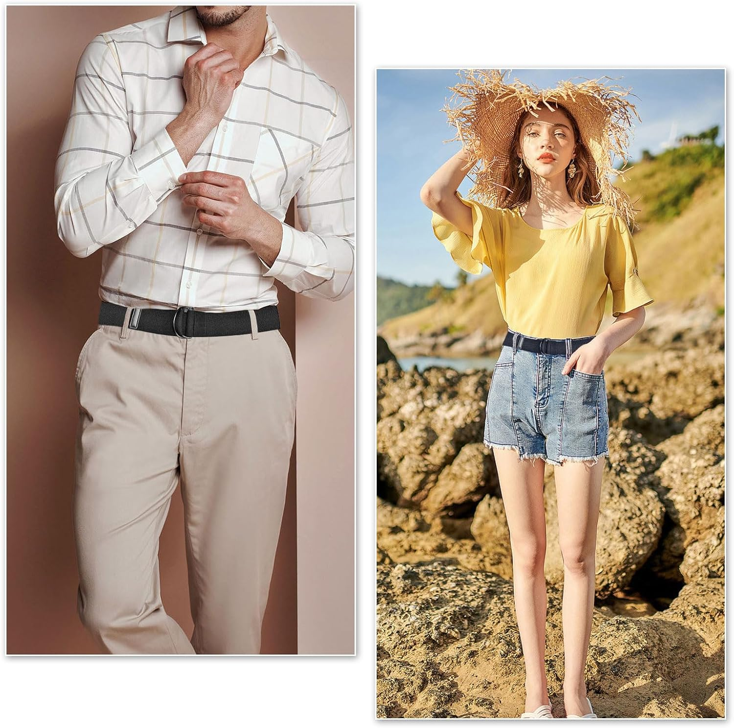 SKHAOVS 2 Pack Belts for Men,Mens Canvas Belt,Mens Adjustable Fabric Belt with Double D-Ring,Holeless Belt Suitable for Leisure and Travel image number 2