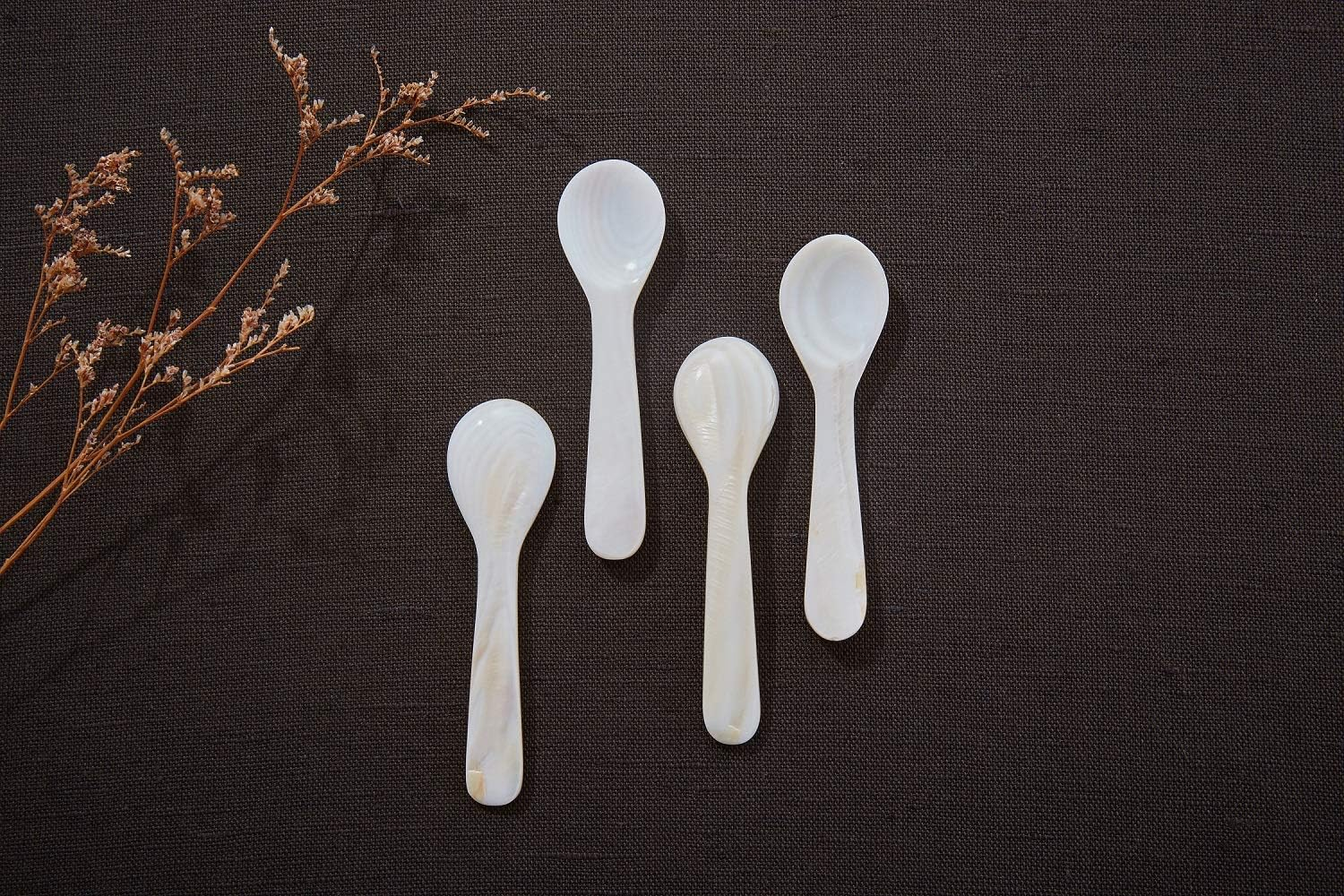 DUEBEL Set of 10 White Mother of Pearl MOP Caviar Spoons for Caviar, Egg, Icecream, Coffee Serving (8Cm, White) image number 5